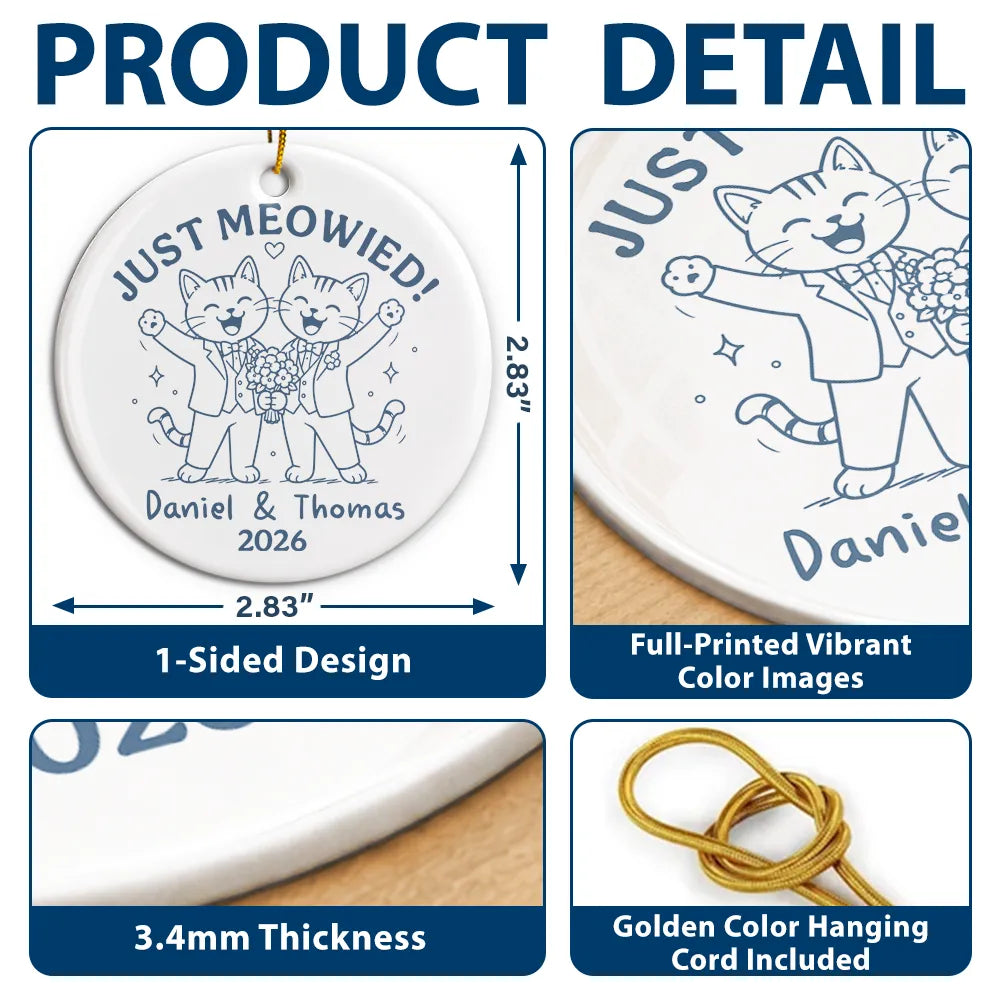 Personalized Couple Just Meowied Circle Ceramic Ornament 2026