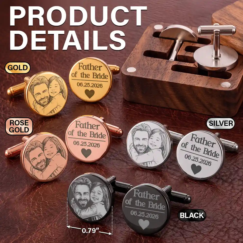 Personalized Photo Pencil Sketch Father Of Bride Groom Team Groom Wedding Favors - Personalized Circular Cufflinks
