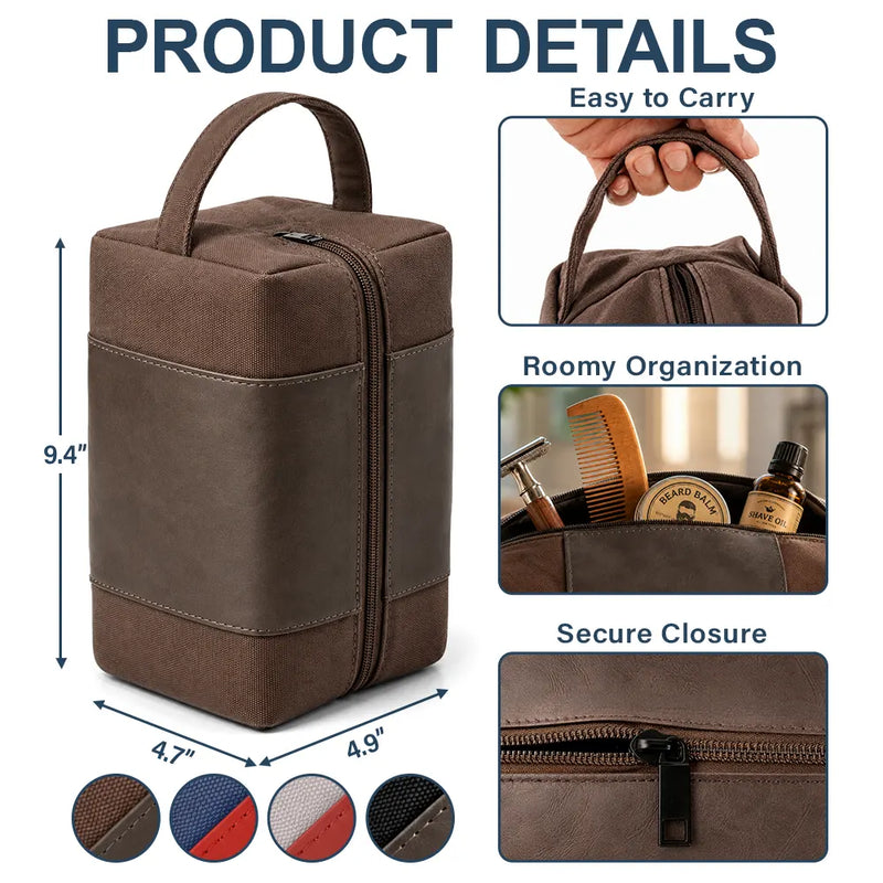 Personalized Photo White Pencil Sketch Groomsmen Wedding, Bachelor Travel Favor - Personalized Leather Canvas Toiletry Bag