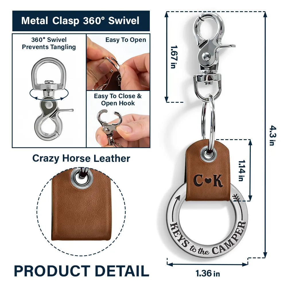 Personalized Keys To The Camper Monogram Initial Leather Coordinates Keychain