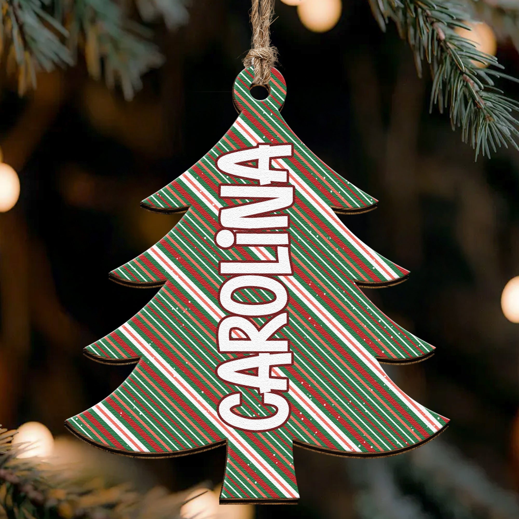 Personalized Wooden Christmas Tree With Pattern Ornament