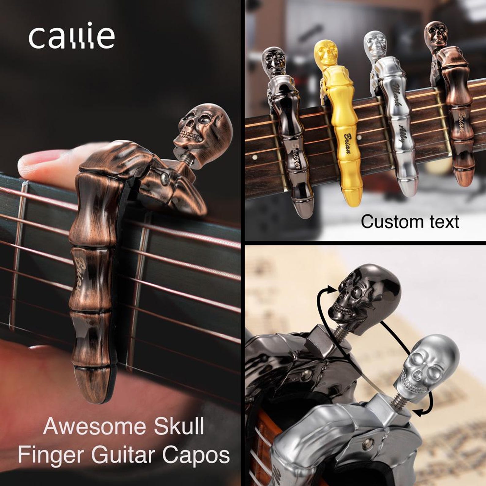 Personalized Engraved Skull Guitar Capo - Custom Name or Text Unique Gift for Guitar Lovers Birthday Gift Guitar Accessories Halloween Gifts