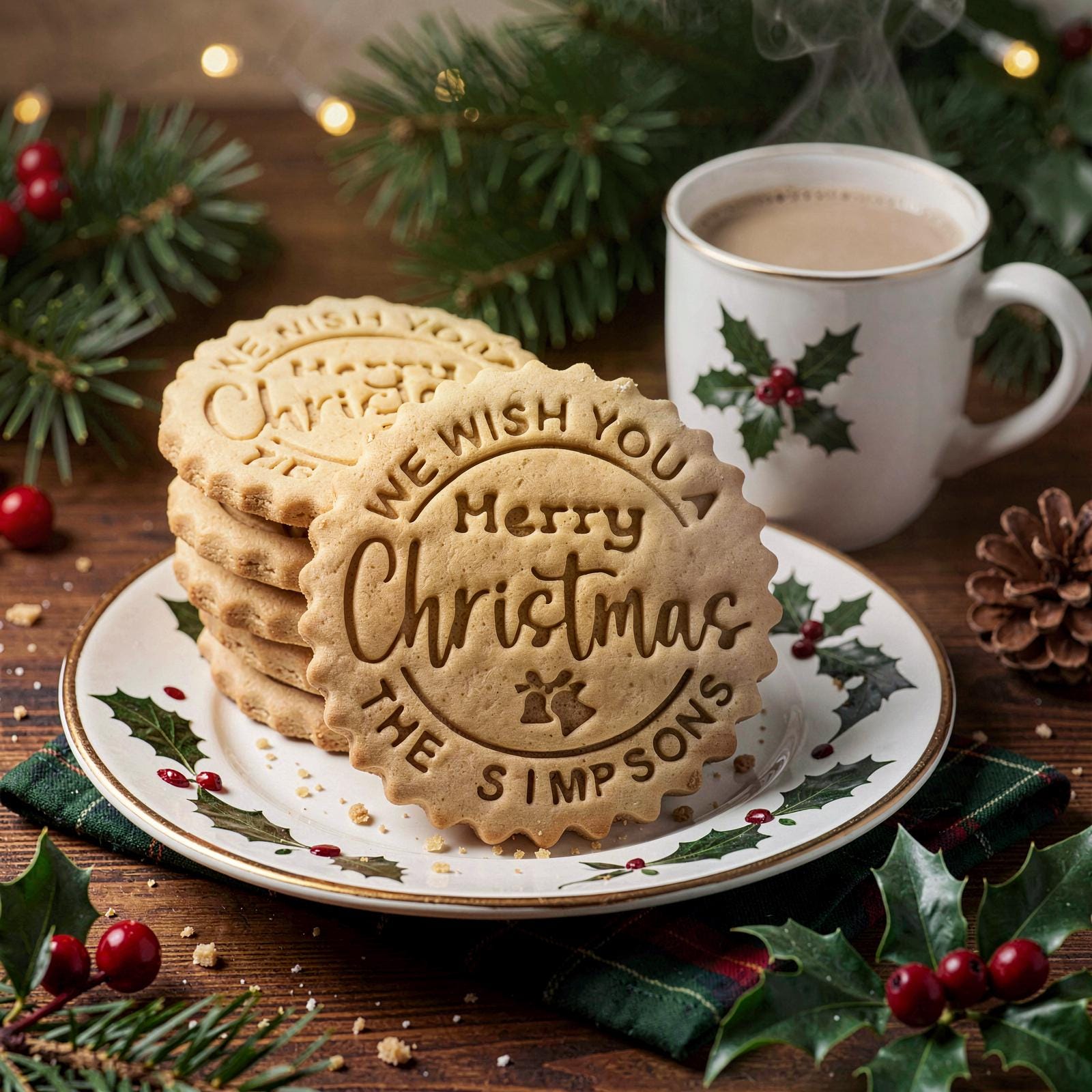 Personalized Christmas Cookie Stamp & Cutter, Custom Family Name, Four Shapes, Recipe included