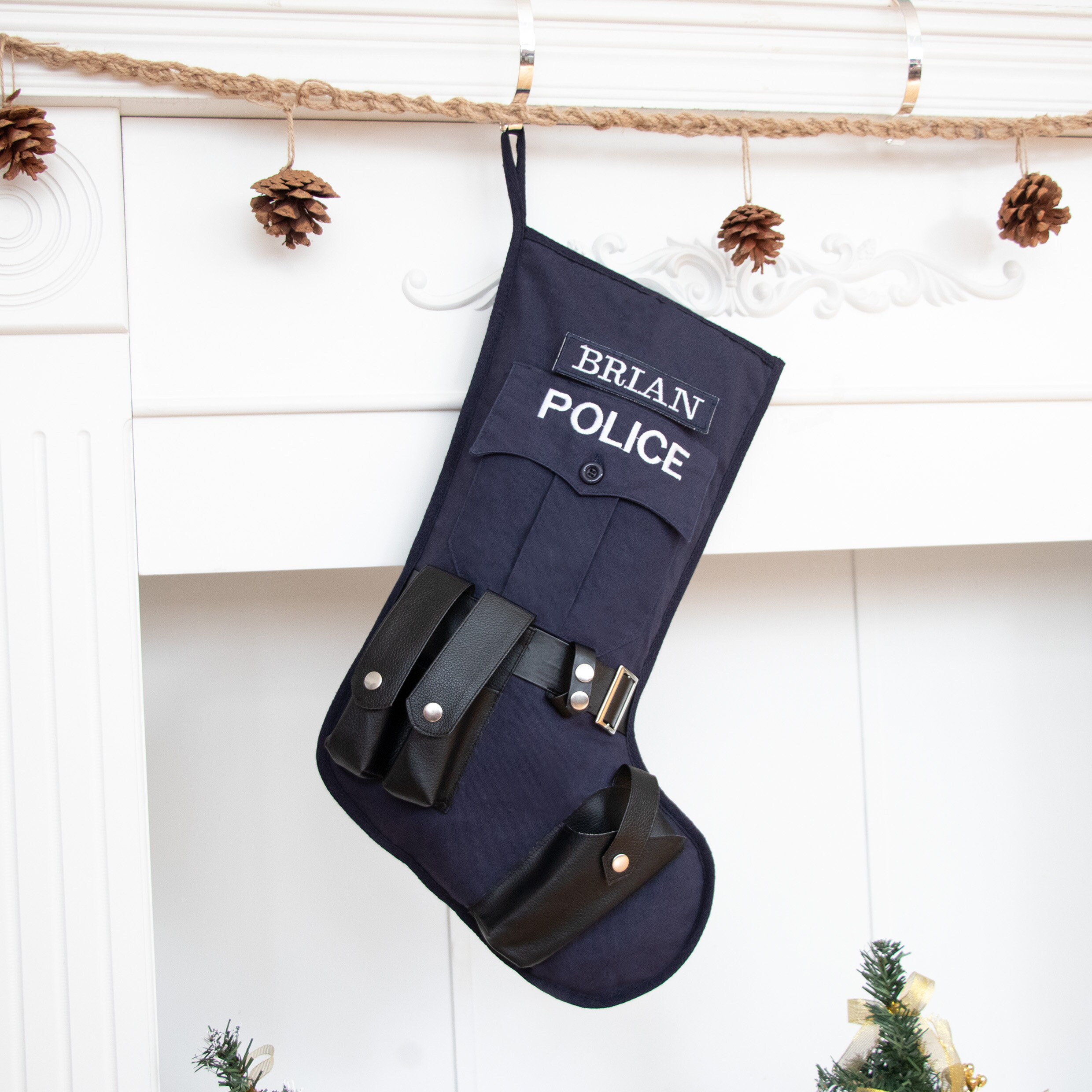 Personalized Christmas Stockings for Police Holiday Stockings with Name for Family Stocking Christmas Decoration Custom Stocking for Sheriff
