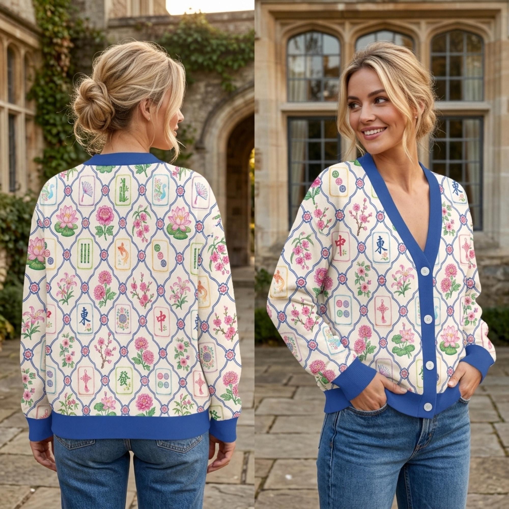 Mahjong Cardigan, Custom Name Knitted Sweater, Mahjong Lover Gift, Game Night Outfit