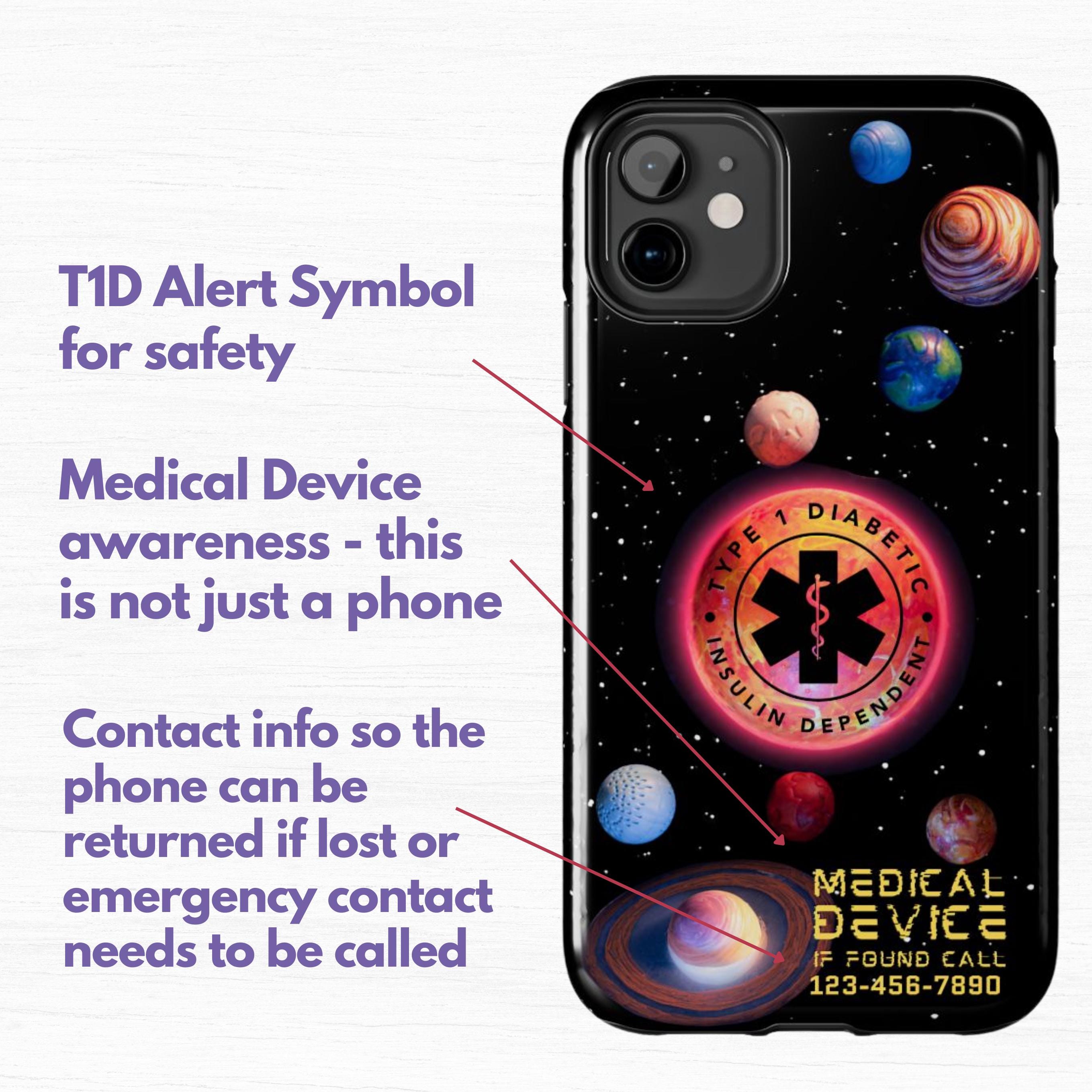 Personalized Type 1 Diabetic Phone Case, Insulin Dependent Medical Alert, Customizable Device