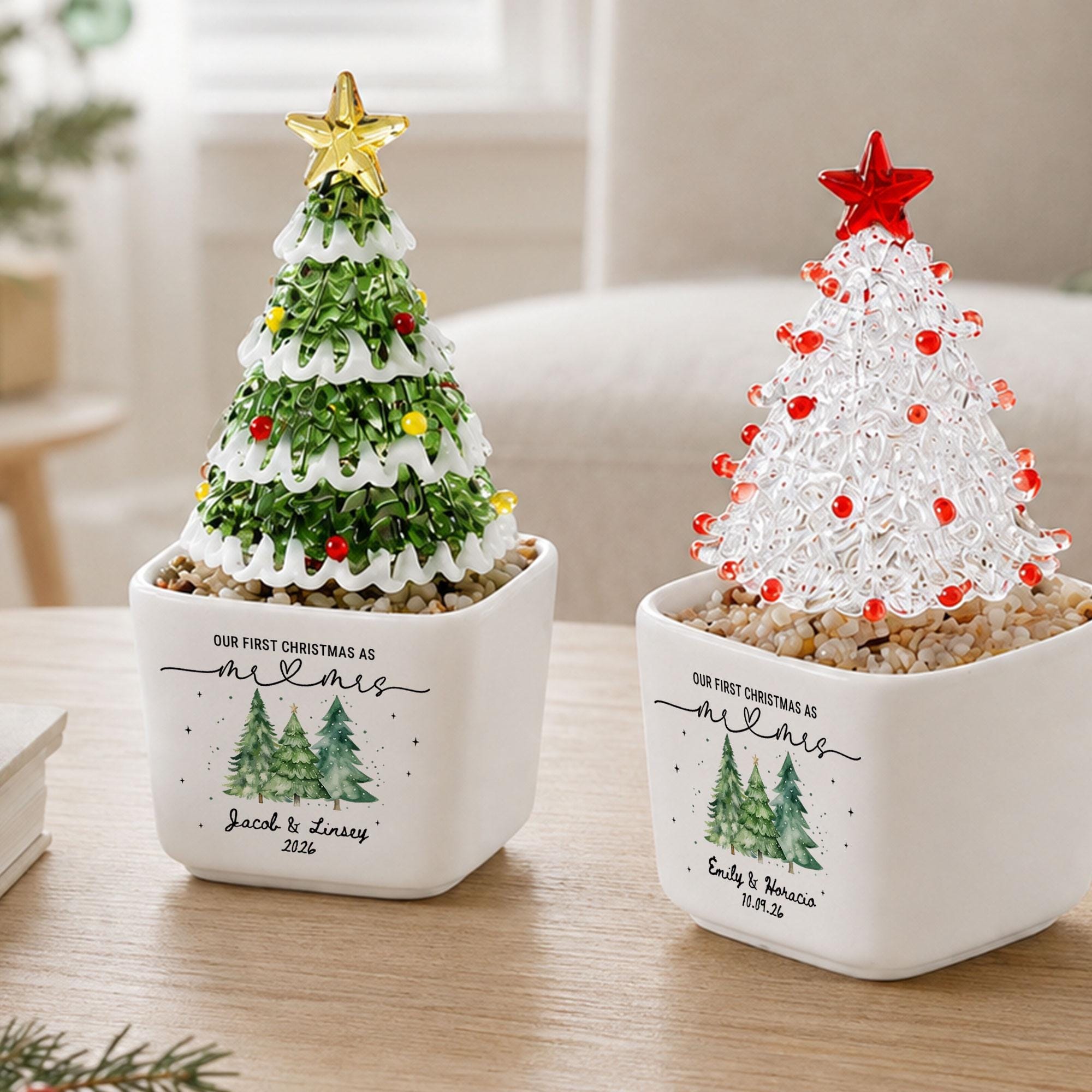 Personalized Our First Christmas as Mr & Mrs Glass Christmas Tree Pot, Custom Newlywed Christmas Keepsake, Christmas Gift 2026