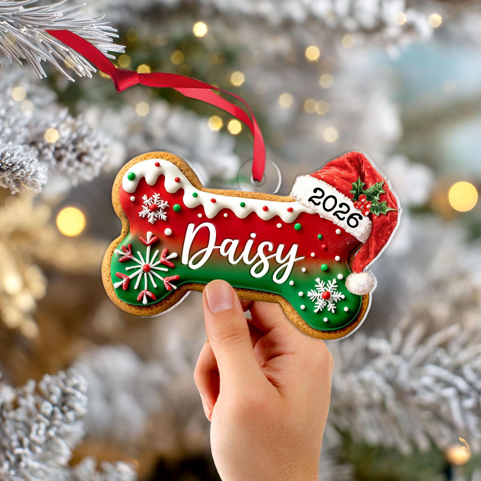 Personalized Dog Bone Gingerbread Christmas Ornament, Custom Dog Ornament, Pet Ornament, Dog Lover Gift, New Dog Ornament, Christmas Decor