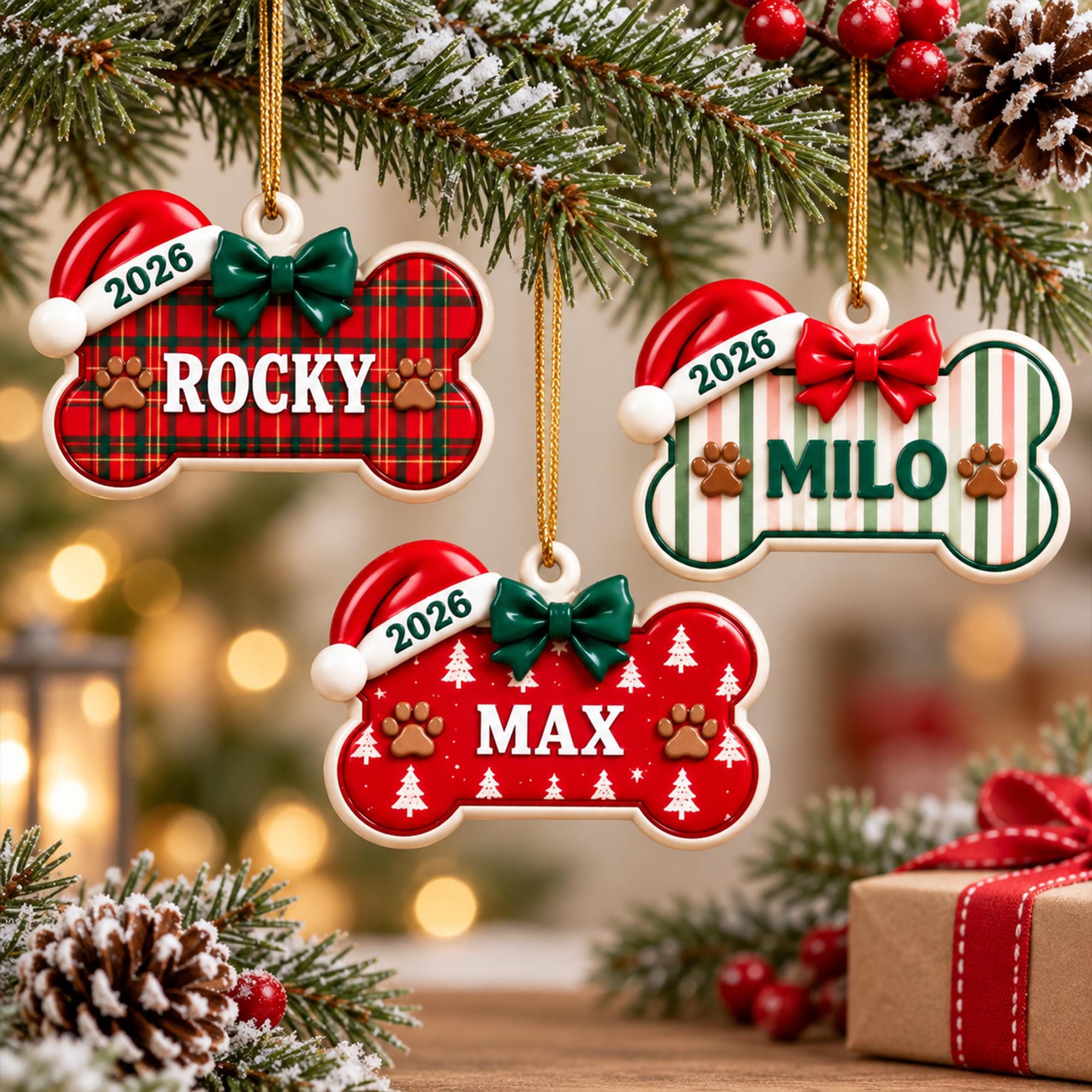 Personalized Dog Bone Ornament, New Puppy Ornament, Dog's First Christmas Ornament, Dog Memorial Keepsake, Dog Lover Gift, Holiday Decor