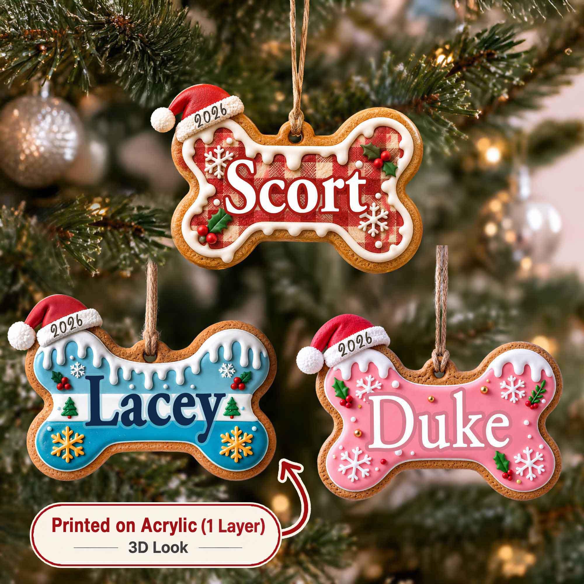 Personalized Dog Bone Christmas Ornament, Custom Pet Ornament, Dog Christmas Gift, Dog Lover Gift, New Puppy Gift, Christmas Tree Decor