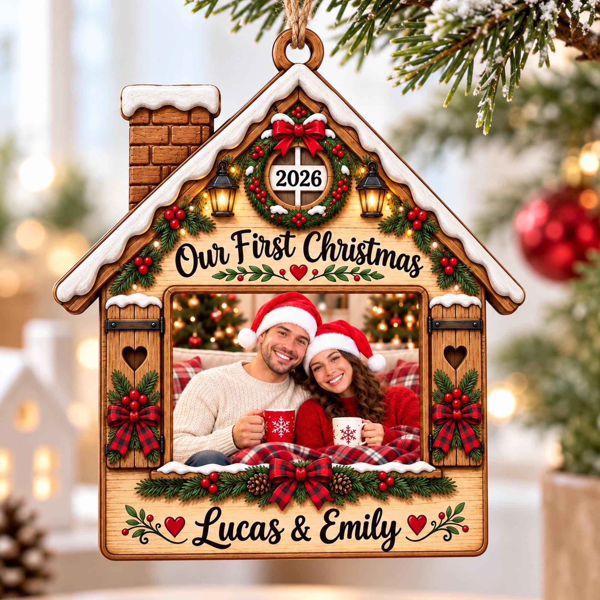 Personalized First Christmas New Home Wood Ornament, Custom Couple Photo Ornament, Our First Christmas 2026, New Homeowner Gift