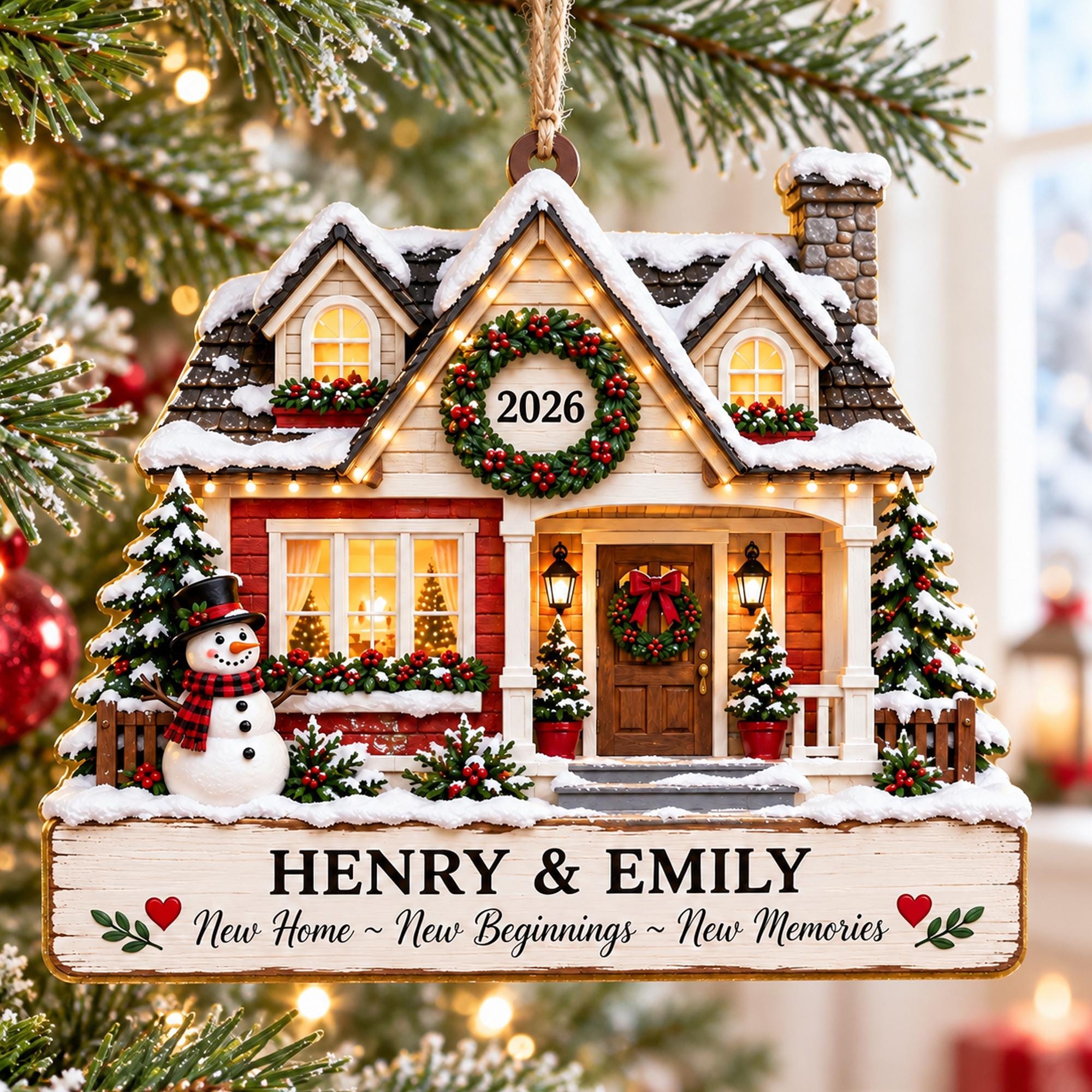 Personalized New Home Christmas Wood Ornament 2026, Custom Couple Names New House Ornament, First Christmas in New Home Gift