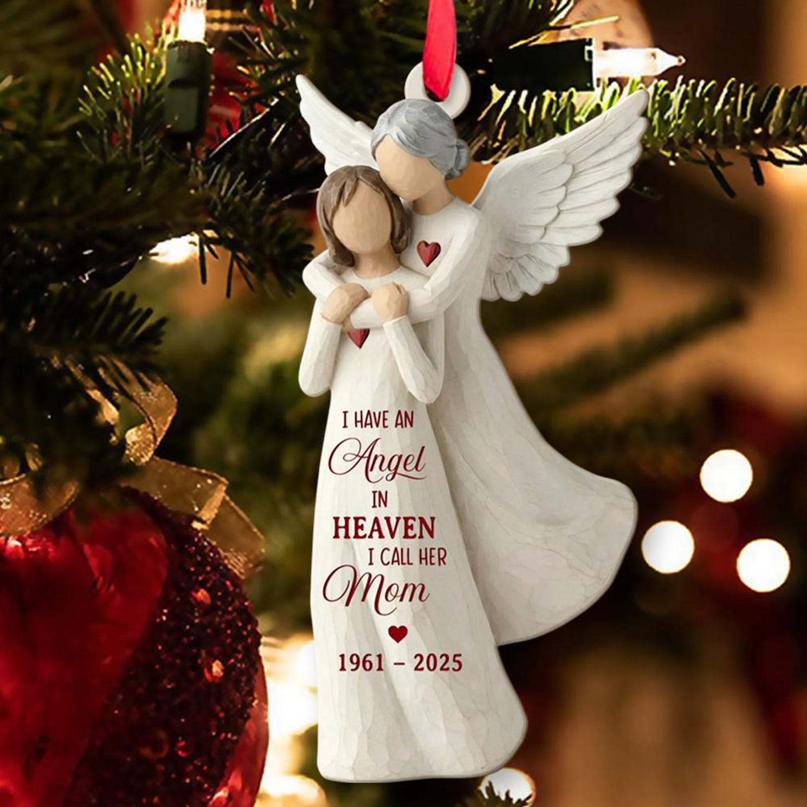 Personalized Memorial Ornament, Custom Christmas Angel In Heaven Dad Mom Loss Ornaments, Remembrance Keepsake, Loss of Parents Gift