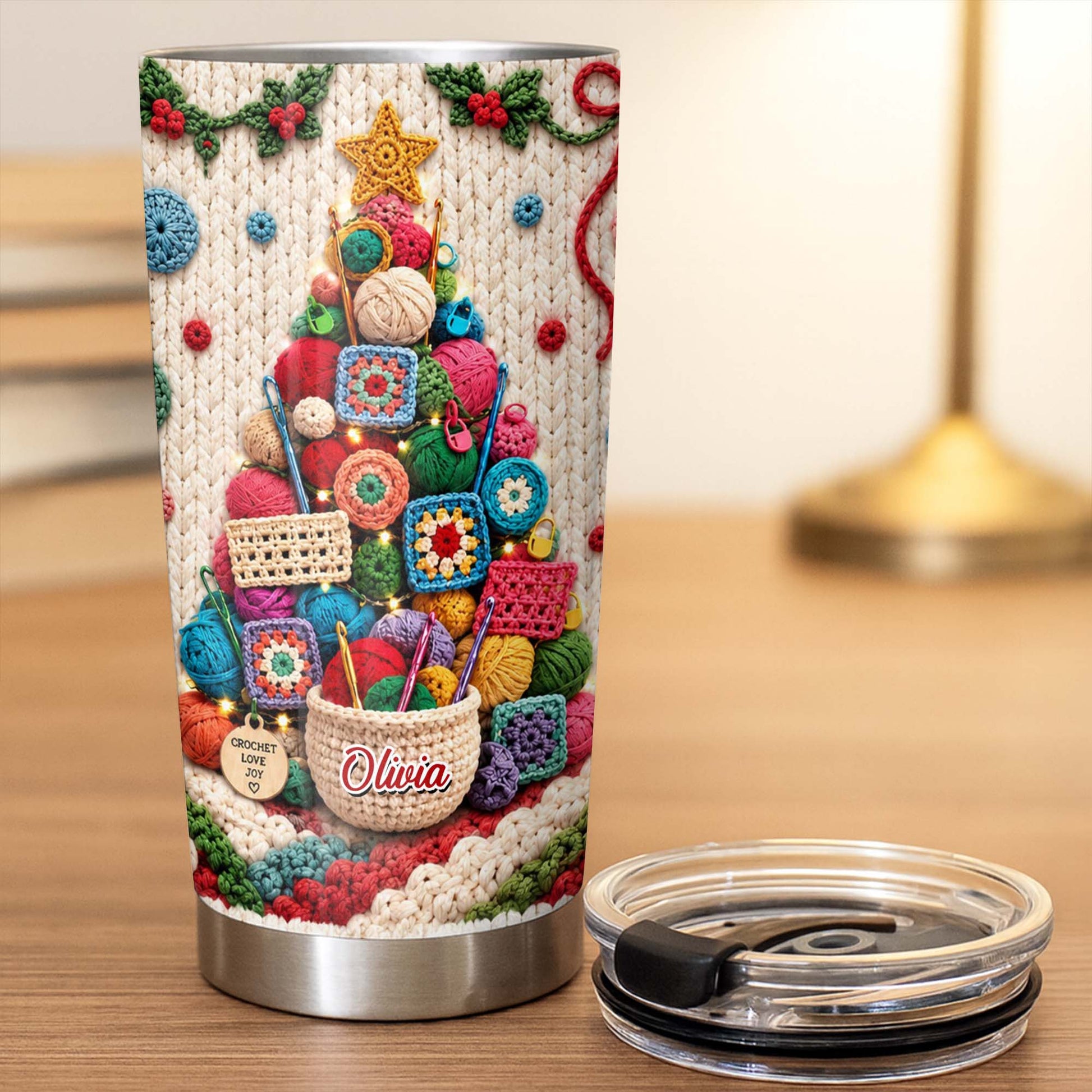 Personalized Crochet Love Joy, Tumbler 20oz, Christmas Gift  For Crochet Lovers