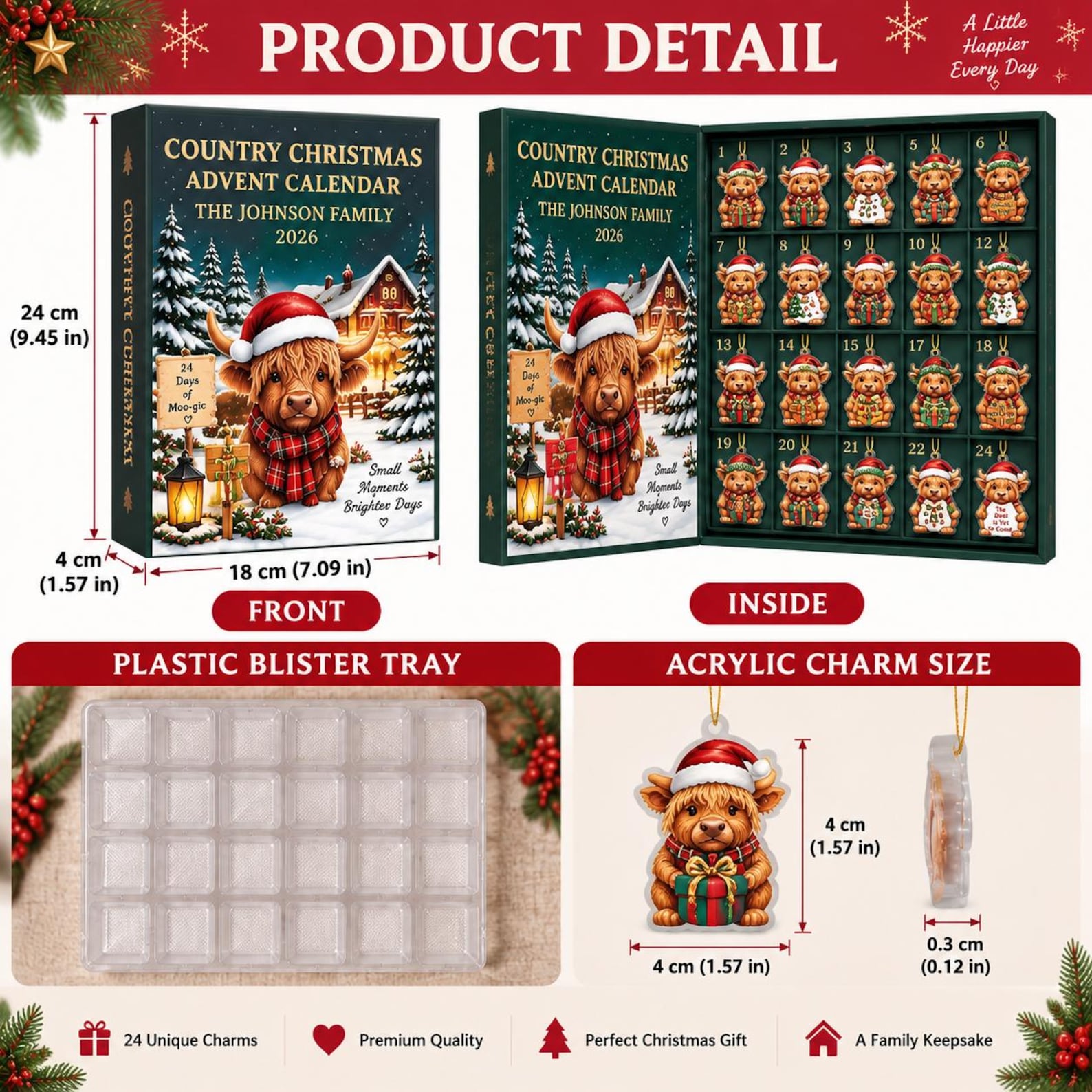 Personalized Name Baseball Advent Calendar 2026, Christmas Countdown Box, 24 Baseball Charms, Personalized Name Holiday Keepsake, Baseball Player Gift