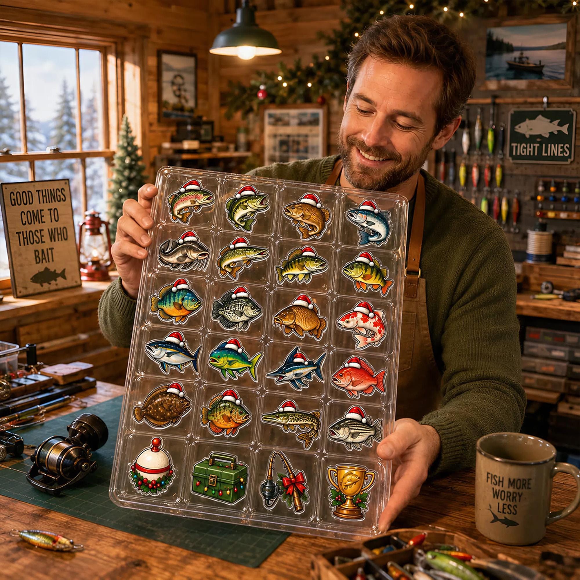 Personalized Fishing Advent Calendar: Custom Face Photo Christmas Countdown Charms Blind Box