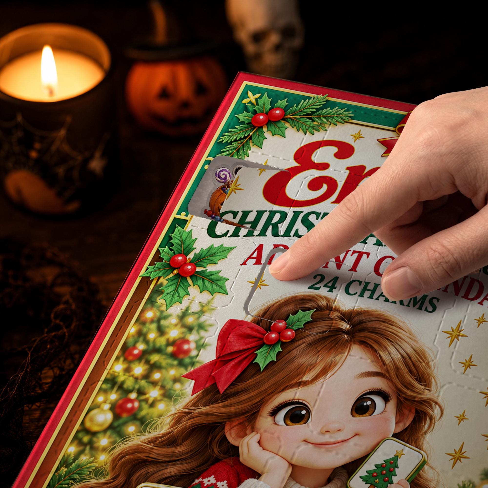 Personalized Mahjong Advent Calendar: Custom Photo Box, 24 Christmas Charms