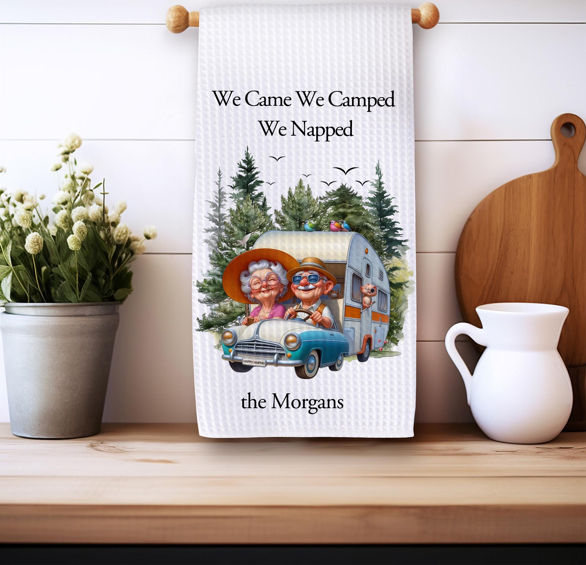 Personalized Camping Christmas gift for Couples Tent Camping Decor Custom Pappy Camper Tea Towel Kitchen Decoration Friendsmas gift idea him