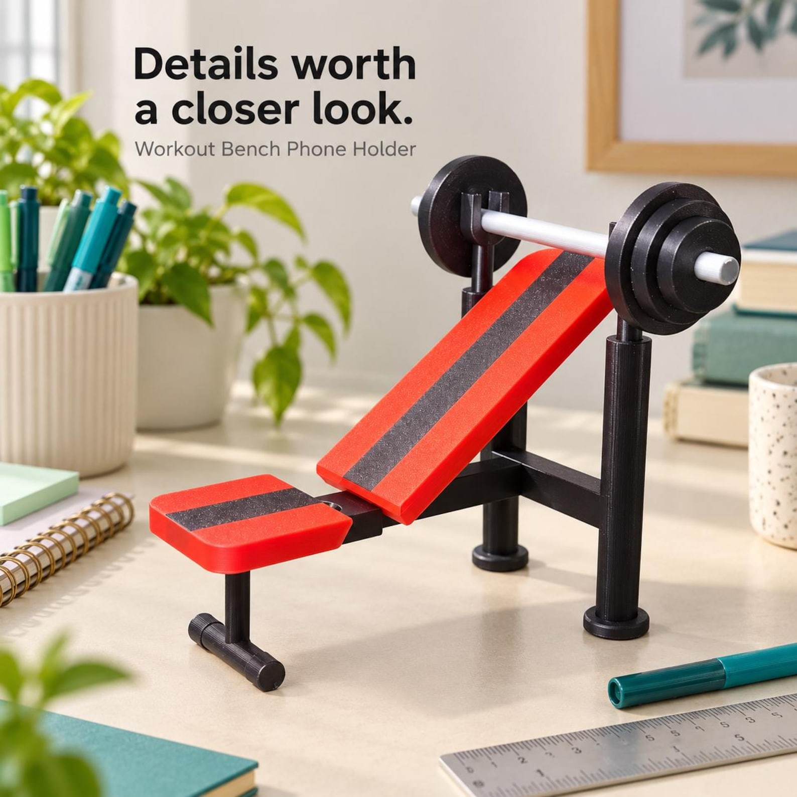 Personalized 3D Printed Workout Bench Phone Holder, Gym Lover Gift, Weight Bench Phone Stand, Fitness Desk Decor, Bodybuilder Gift, 3D Printed Gym Accessory