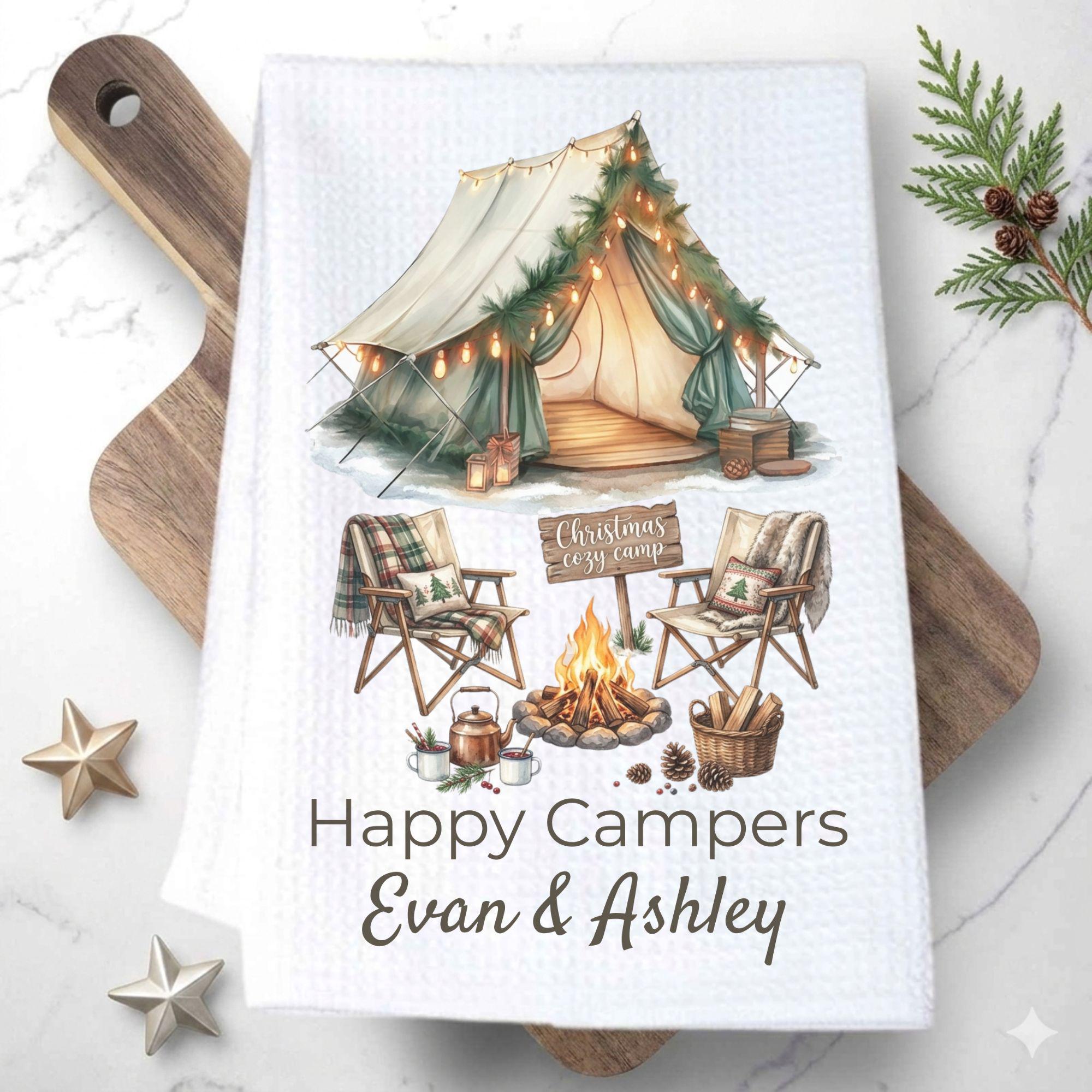 Personalized Camping Christmas gift for Couples Tent Camping Decor Custom Pappy Camper Tea Towel Kitchen Decoration Friendsmas gift idea him