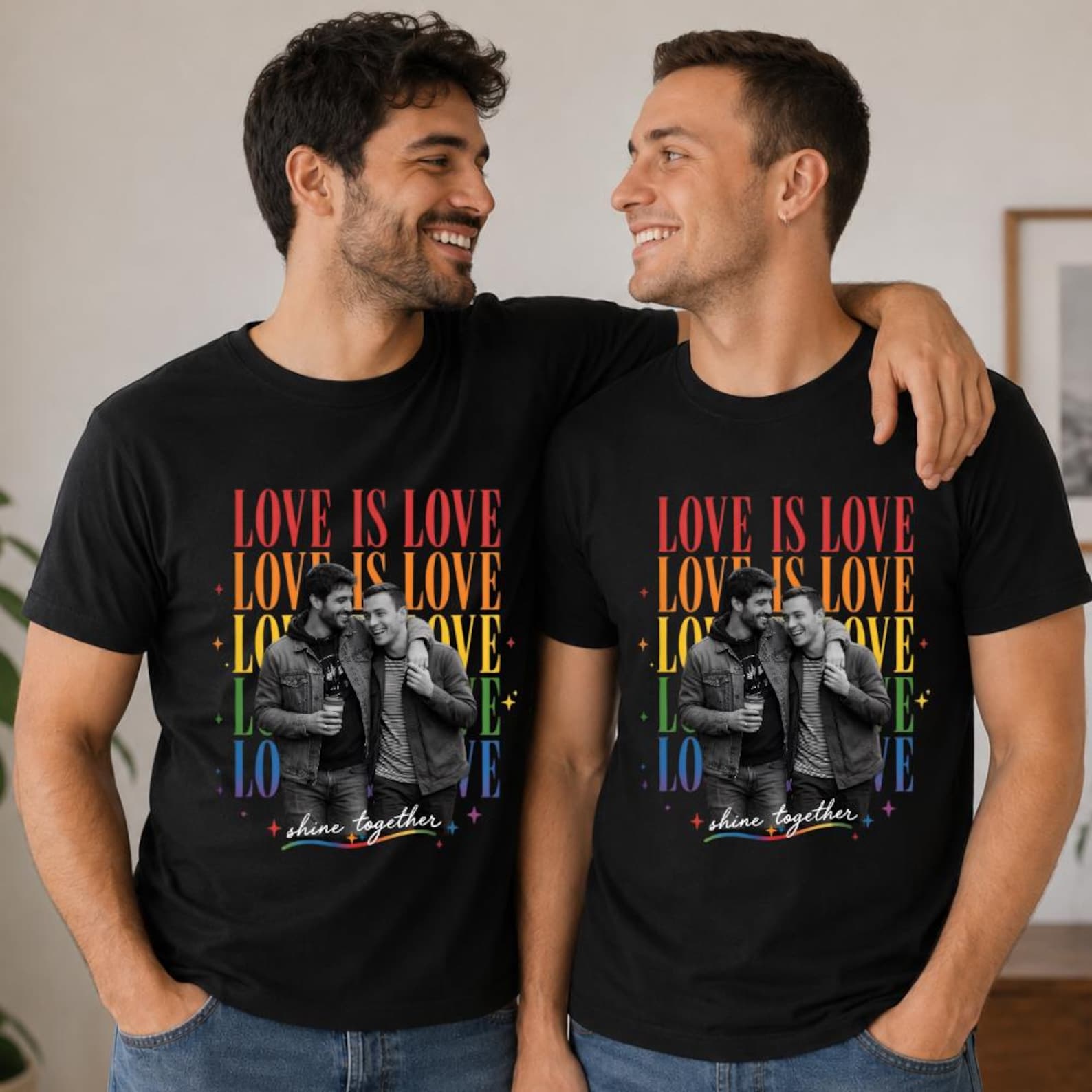 Personalized Love Is Love T-shirt with Photo Pride Couple Shirt Custom LGBTQ+ Gift Custom Face Graphic Tee LGBTQ Amsterdam World Pride 25th Anniversary Equality Gift