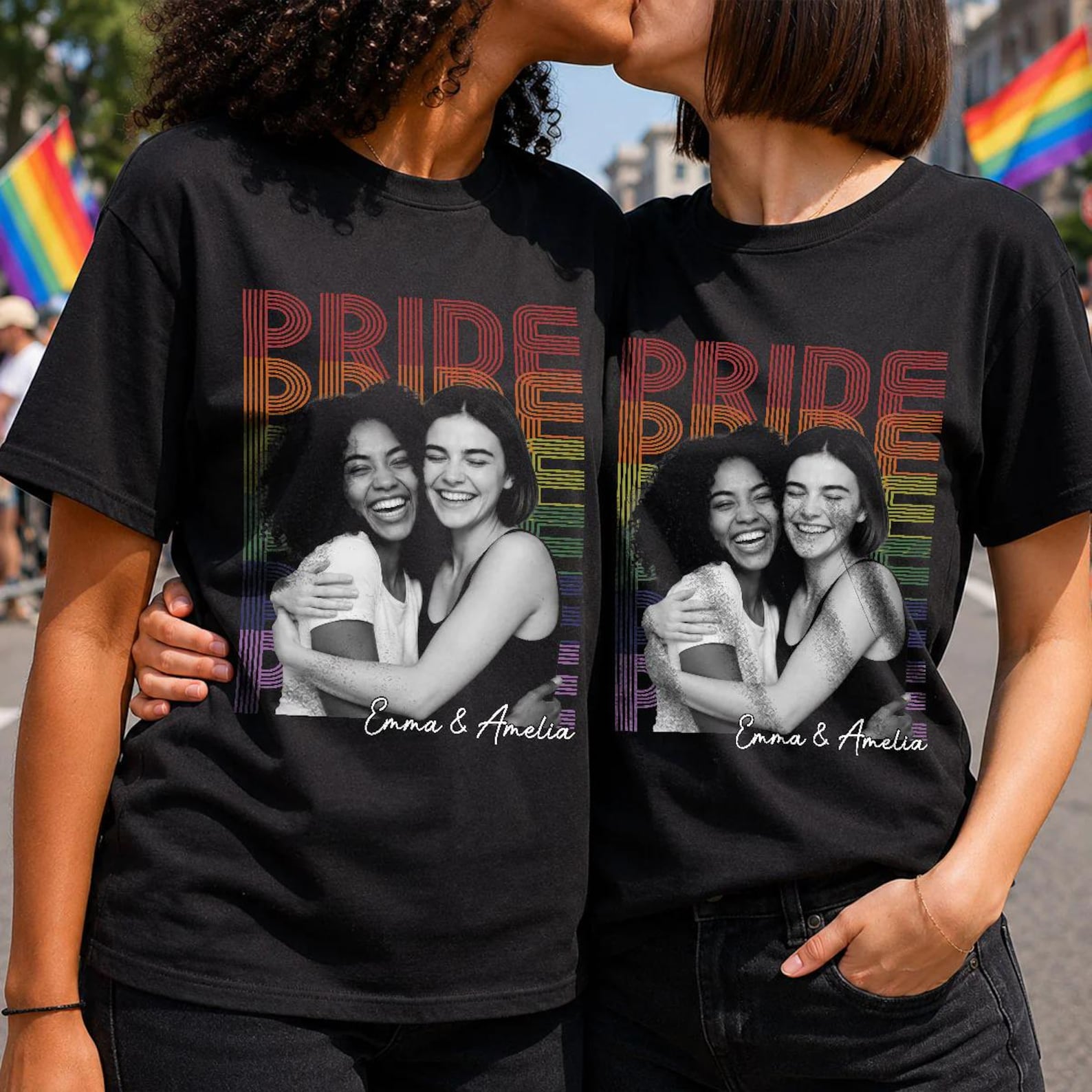 Personalized Pride Couple Shirt with Photo and Name Custom LGBTQ+ Gift Custom Face Graphic Tee LGBTQ Amsterdam World Pride 25th Anniversary Equality Gift