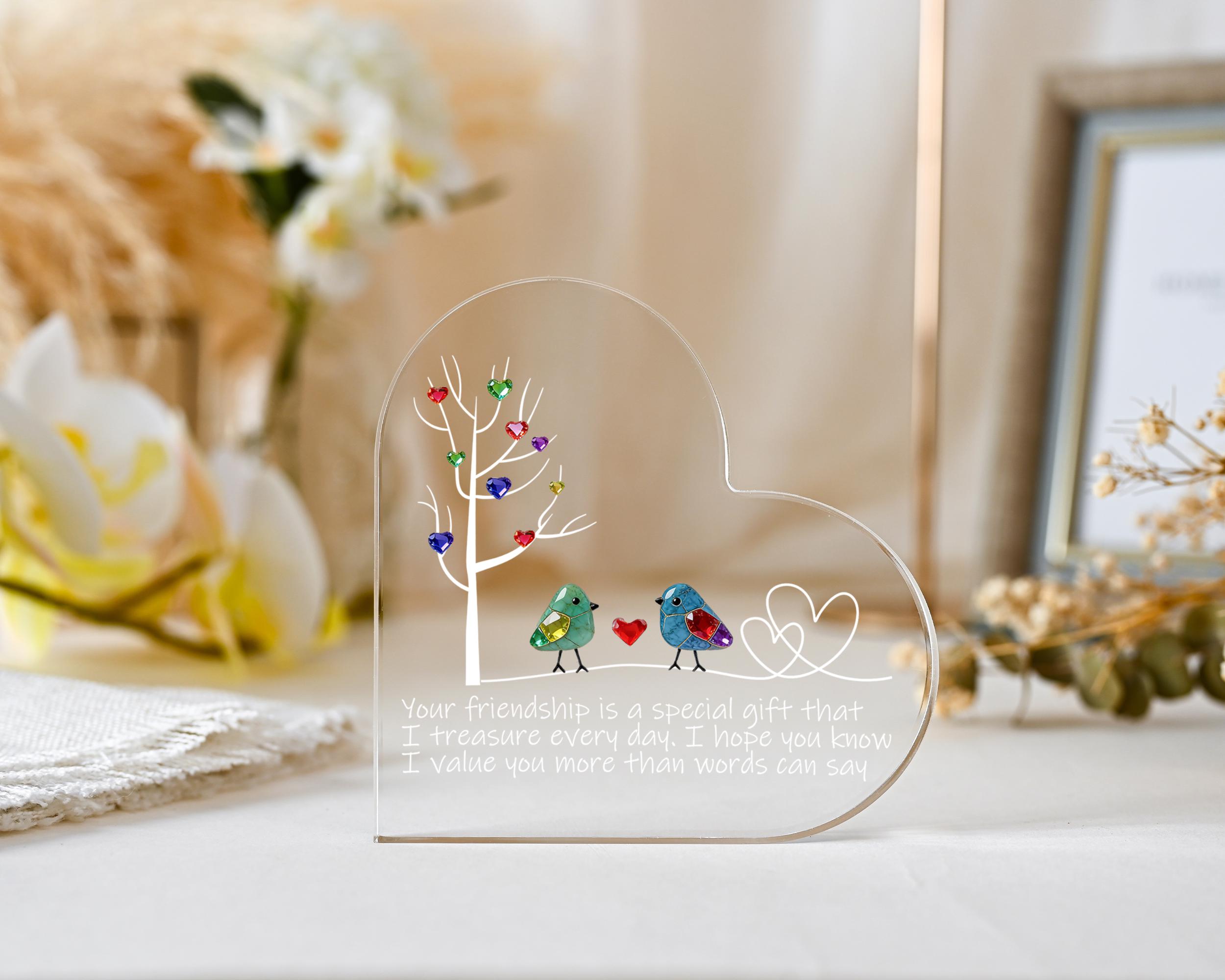 Personalized Sea Glass Birds Art Friendship Heart Plaque, Meaningful Gift for Best Friend, Besties Keepsake, Thank You Gift For Friend