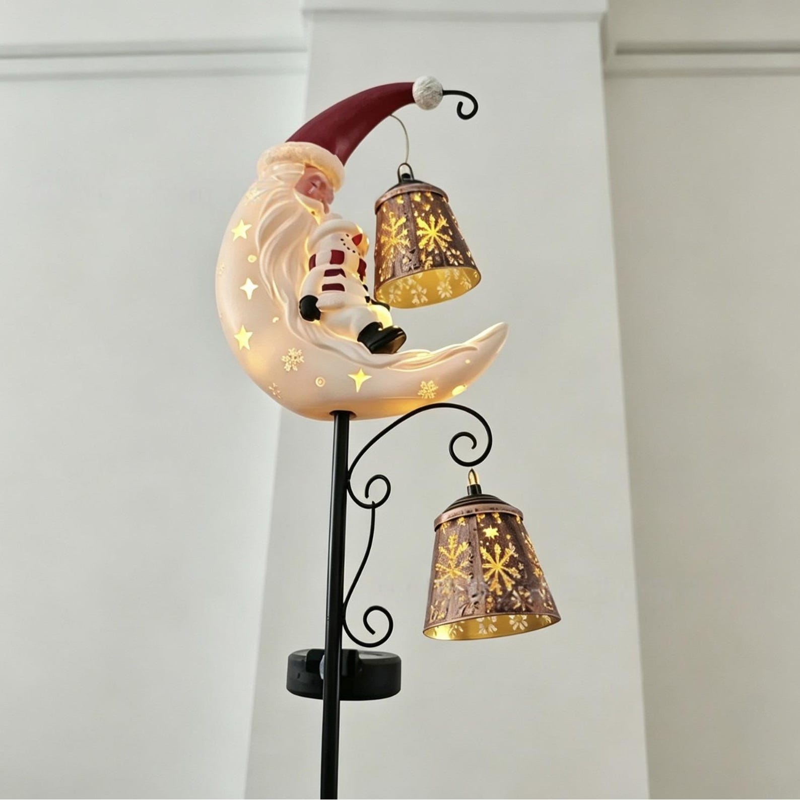 Santa Moon Solar Christmas Garden Stake Light Snowman Hanging Lantern Lamp Warm Outdoor Yard Lawn Holiday Decor Christmas Gardener Gift