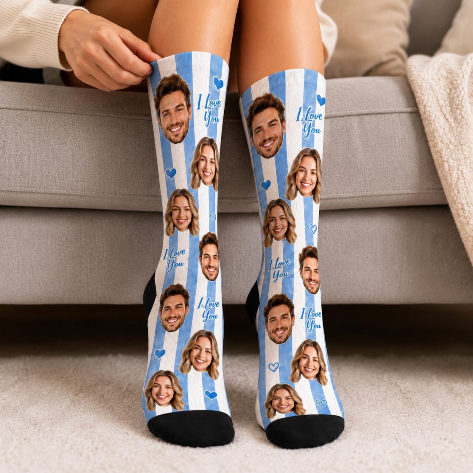 Personalized Face Photo Striped Socks Couple Socks for Newlyweds Wedding Gift for Couple Anniversary Gift