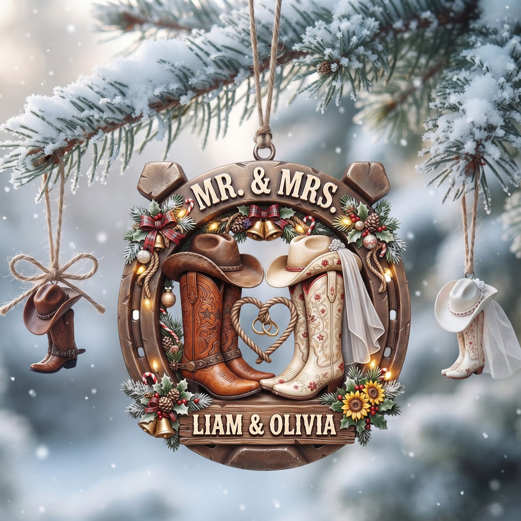 Personalized Cowboy Cowgirl Western Couple Ornament - Personalized Gifts For Couple Christmas Ornament 