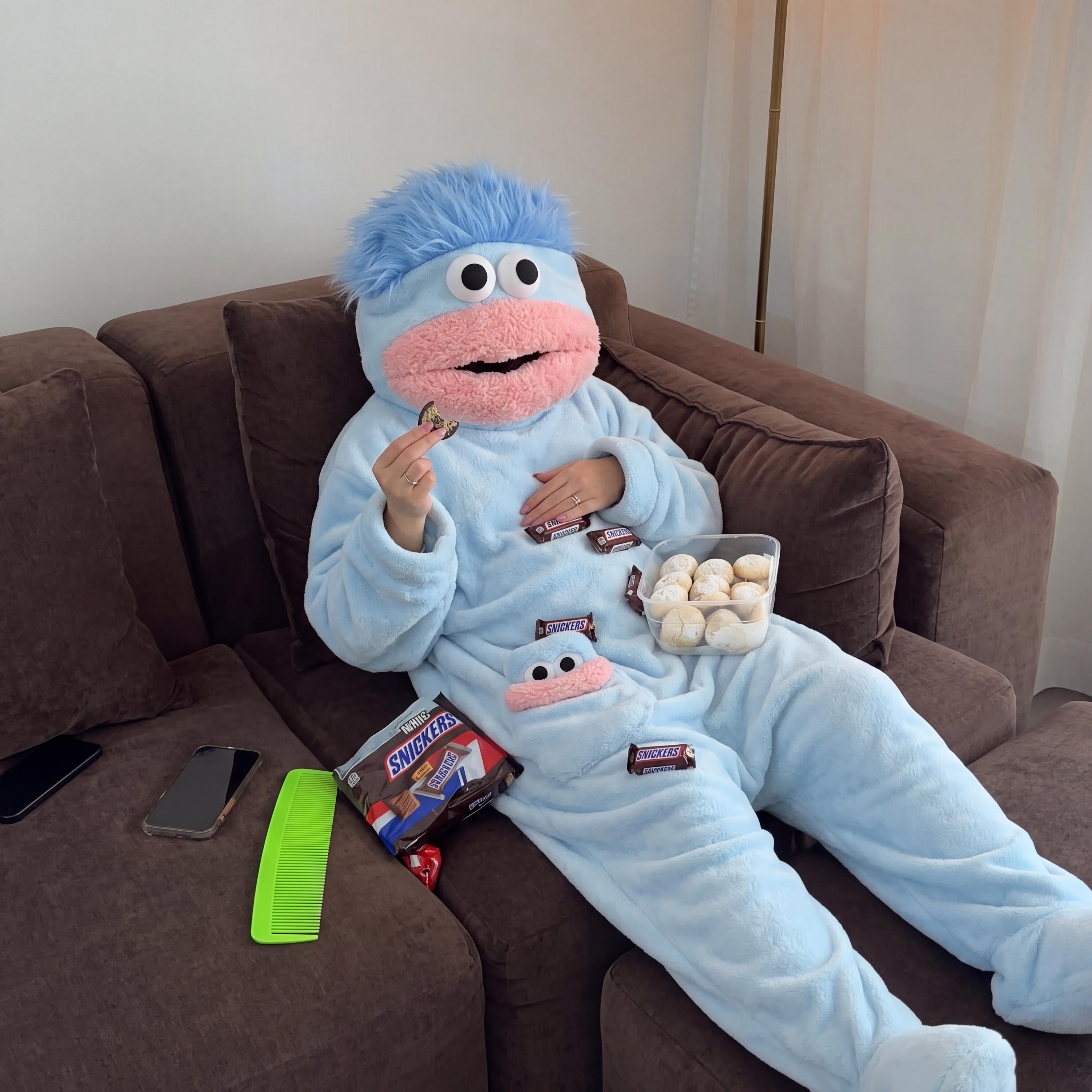 Personalized Funny Googly Eye Monster Frog Onesie with Name, Hooded Wearable Blanket Pajamas, Oversized Plush Fleece Adult Loungewear, Cozy Gag Gift