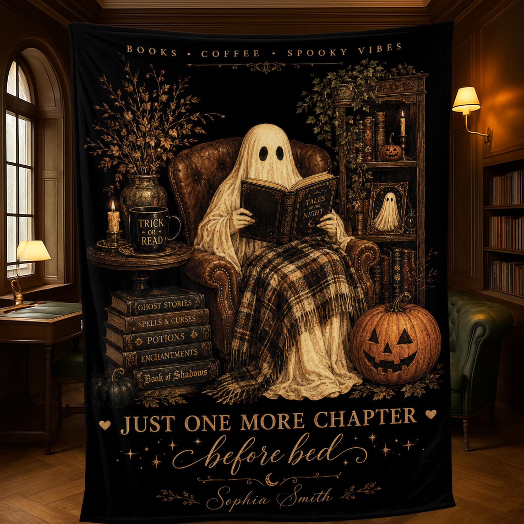Personalized Ghost Book Lover Fleece Blanket: Custom Gothic Halloween Throw