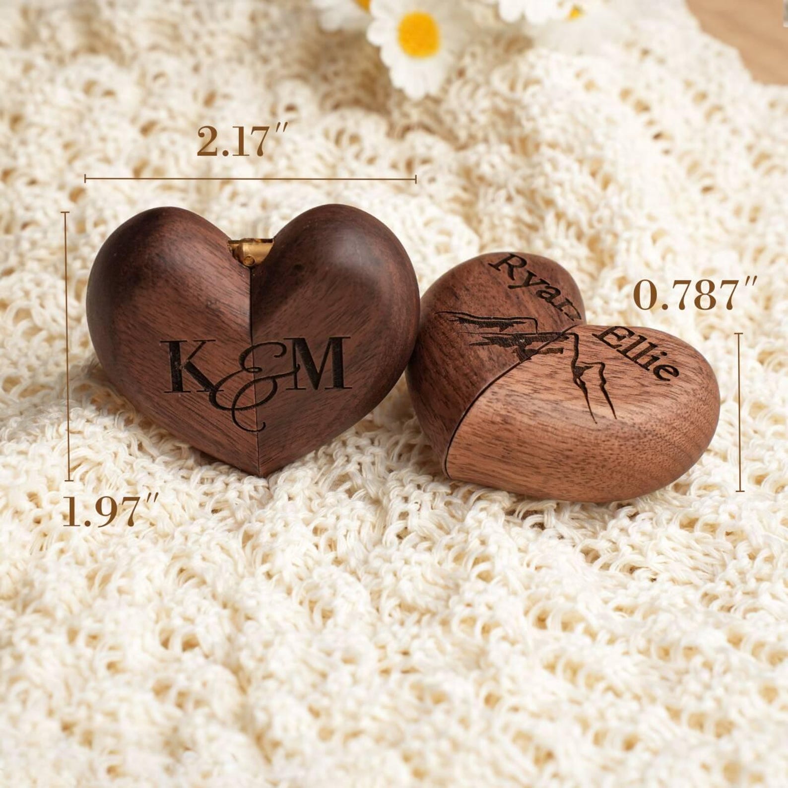 Personalized Custom Heart Shaped Wooden Ring Box, Personalized Walnut Ring Holder, Engagement & Wedding Ring Box, Anniversary Gift