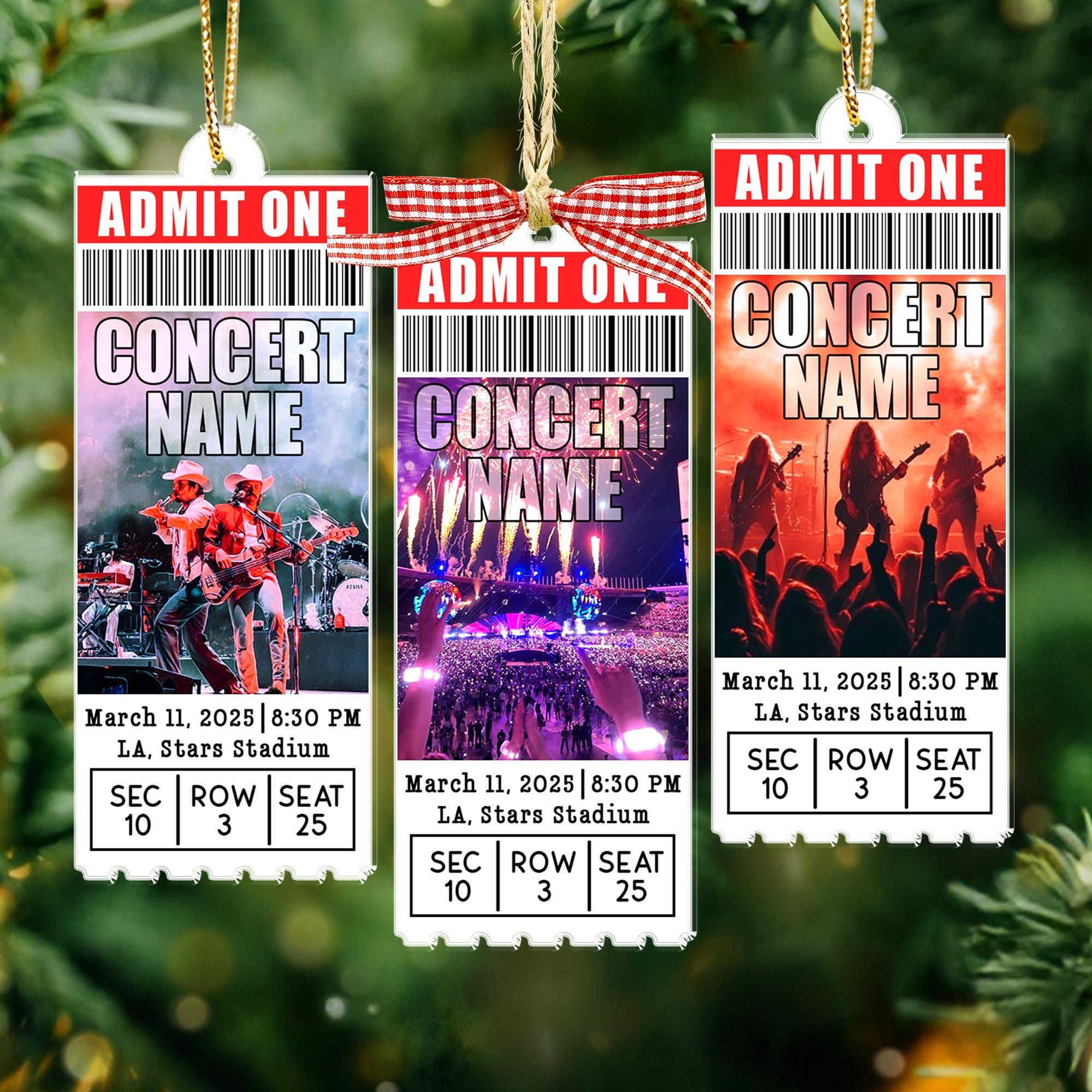 Personalized Favorite Concert Ticket Acrylic Ornament: Music Lovers Gift, Concert Trip Keepsake