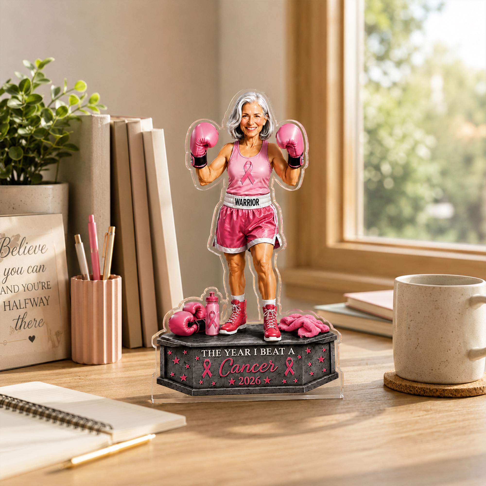 Personalized Photo Breast Cancer Survivor Acrylic Block, The Year I Beat Cancer Keepsake, Cancer Recovery Gift, Cancer Awareness Desk Decor