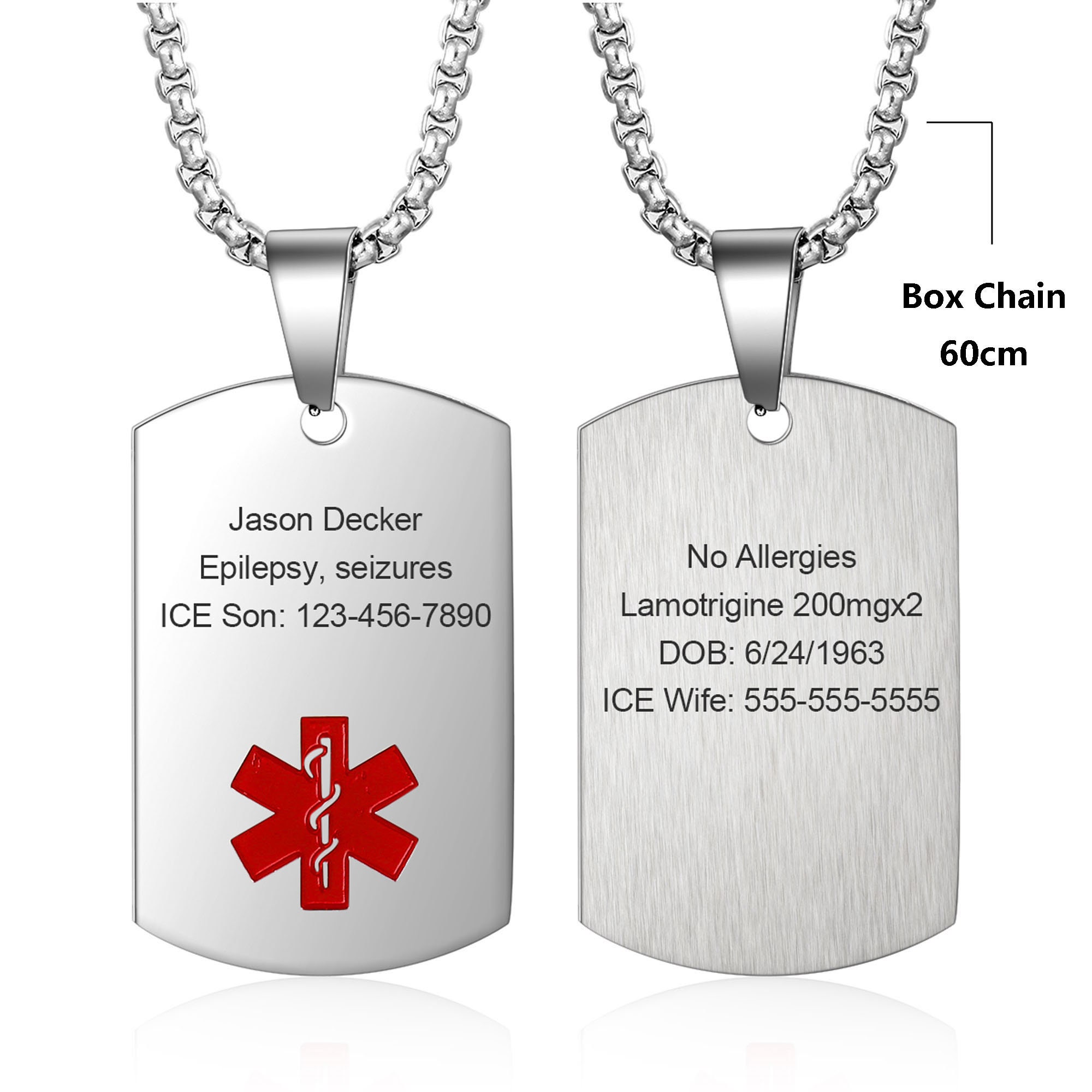 Personalized Medical Alert Necklace for Men Women, Stainless Steel Engraved Medical ID Tag Emergency Med Alert Necklace, Personalized Gift for Him