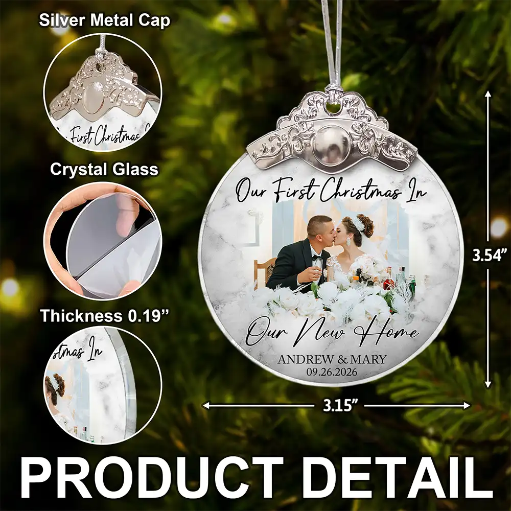 Personalized Photo First Christmas As Mr & Mrs Couples - Personalized Glass Ornament With Silver Cap