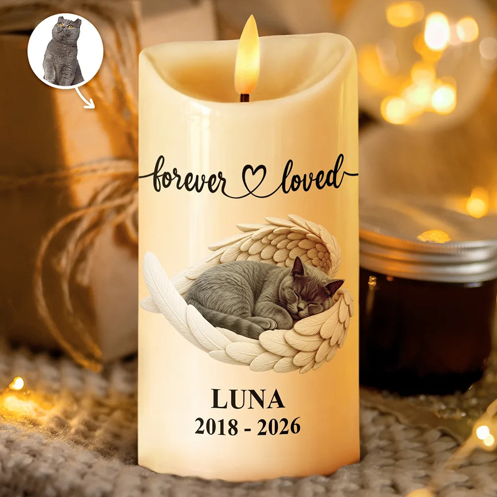 Personalized Photo Sleeping Angel Your Light Will Always Shine Memorial Dog Cat Remembrance - Personalized Flameless LED Candle