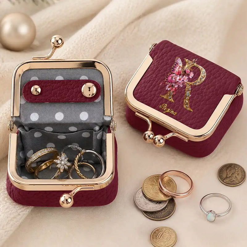Personalized Monogram Flower Butterfly Jewelry Box with Name Gift For Her - Personalized Kiss Lock Jewelry Case