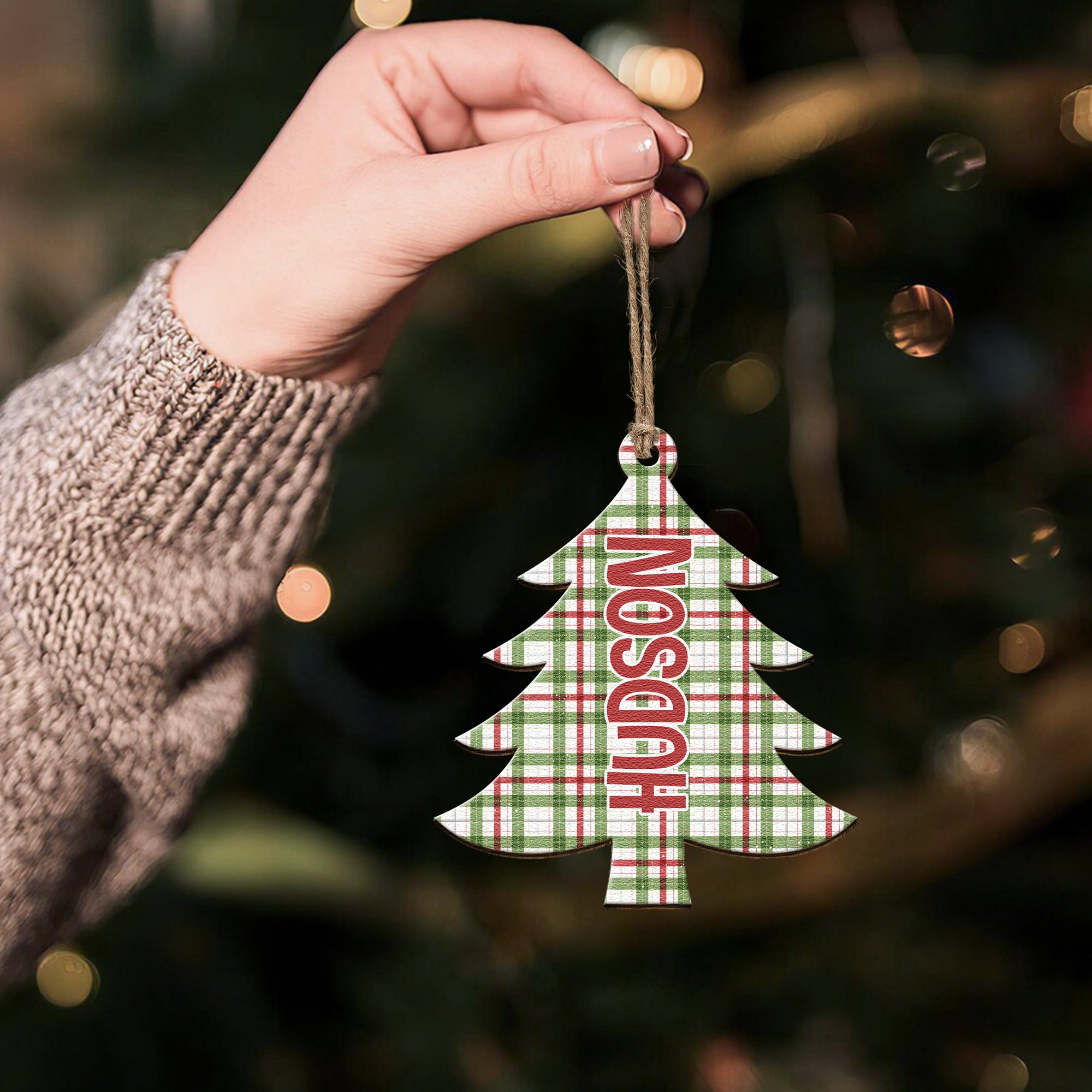 Personalized Wooden Christmas Tree With Pattern Ornament