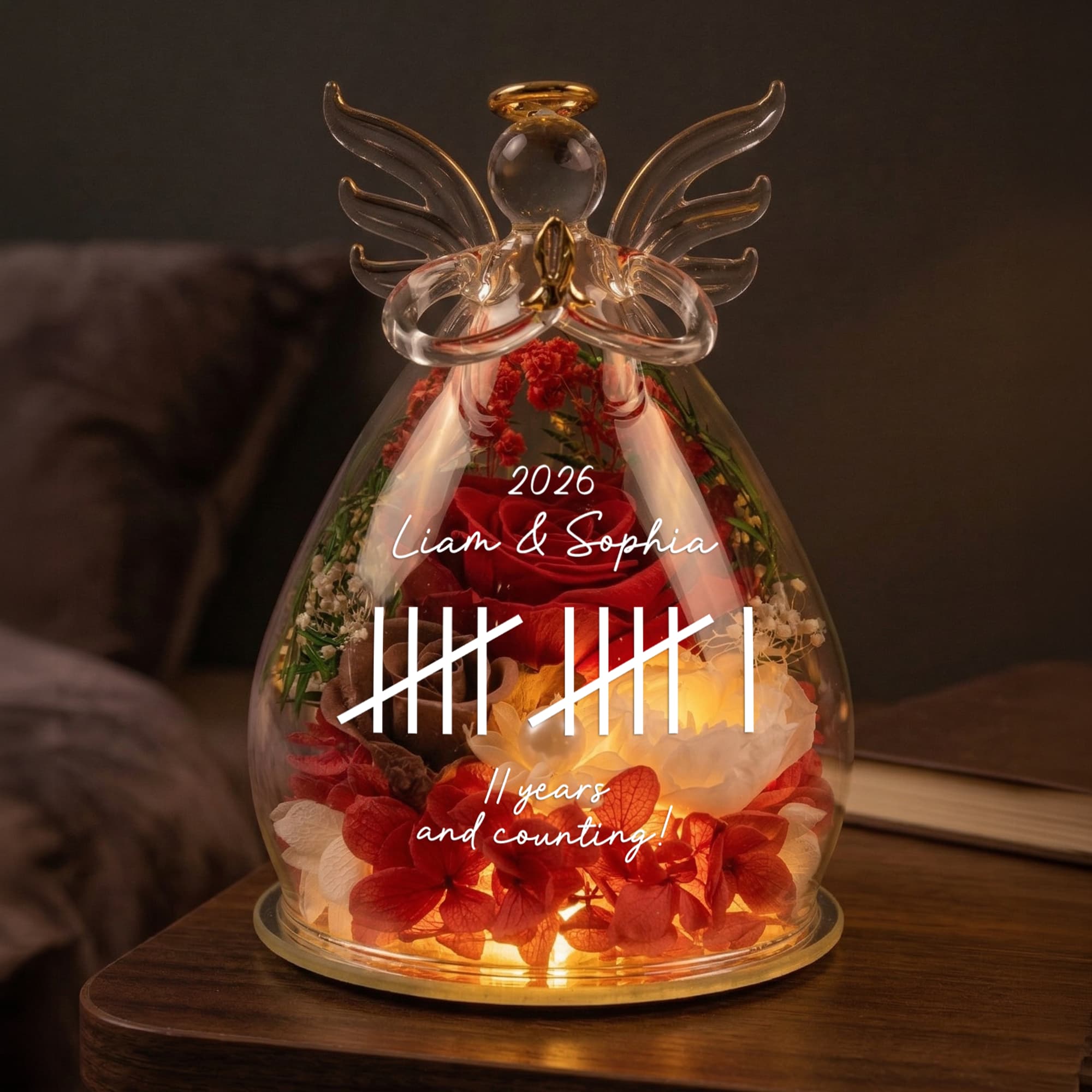 Personalized Couple Anniversary Gift For Her - Personalized Flower In Glass Angel Figurines