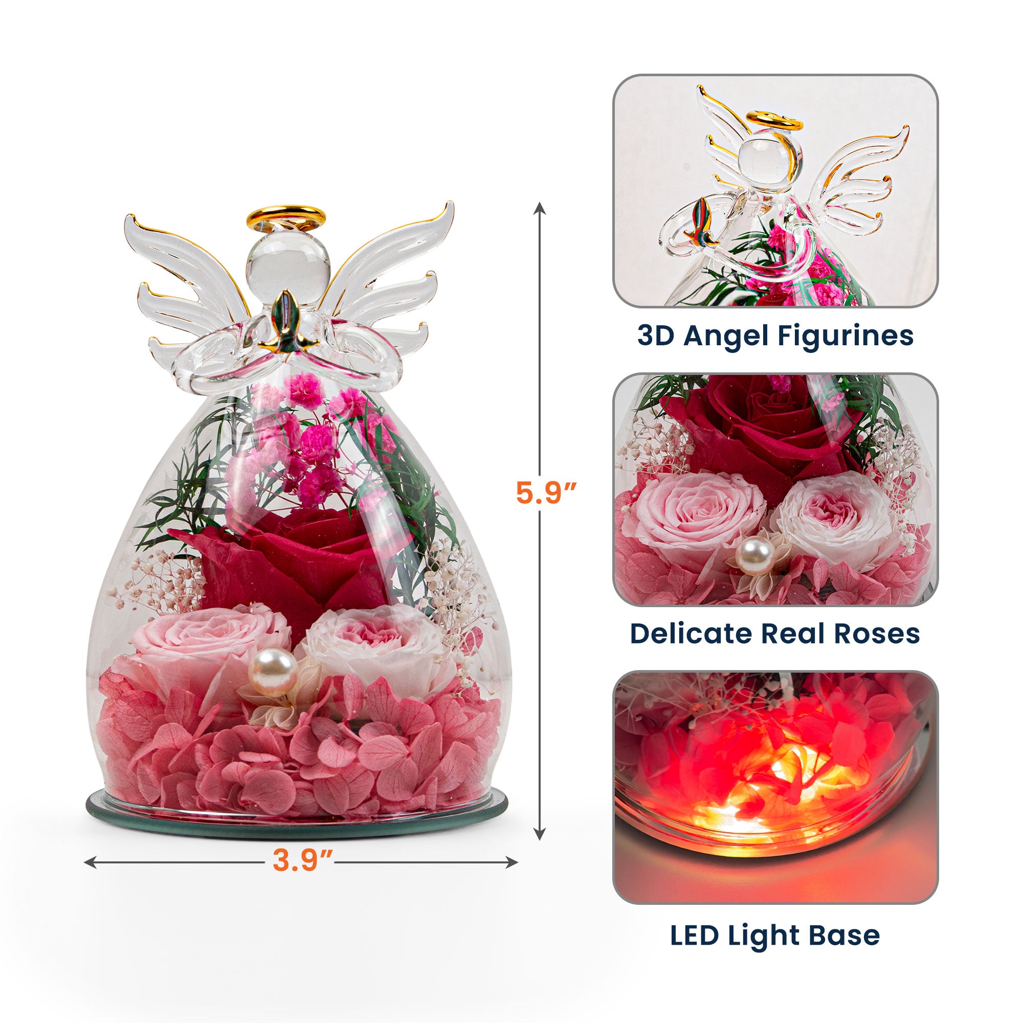Personalized Light This Up And Know I'm Here Memorial Gift - Personalized Flower In Glass Angel Figurines