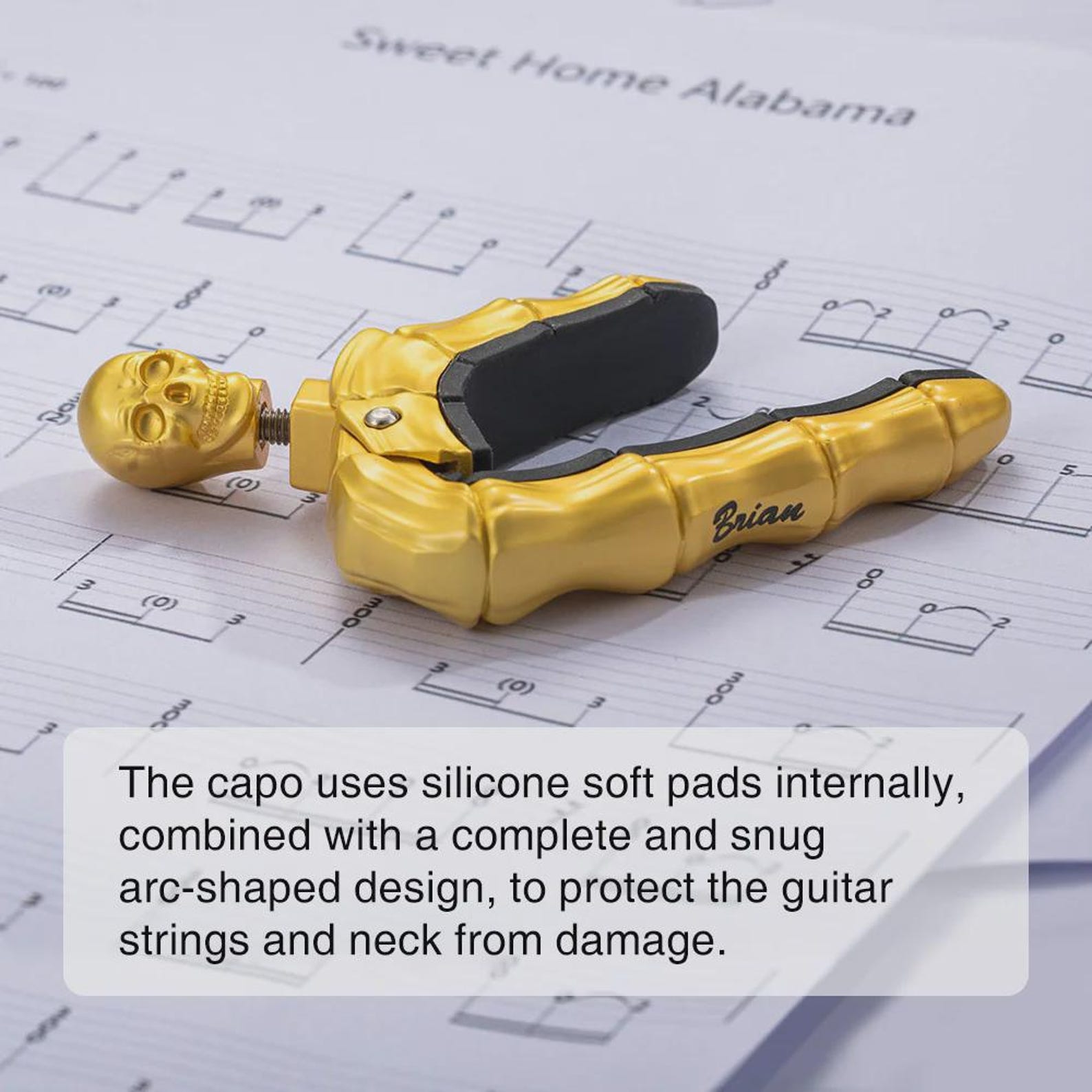 Personalized Engraved Skull Guitar Capo - Custom Name or Text Unique Gift for Guitar Lovers Birthday Gift Guitar Accessories Halloween Gifts