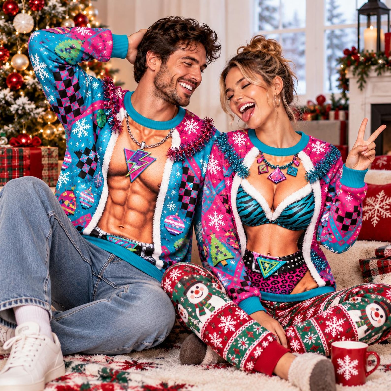 Personalized Ugly Christmas Sweater, Funny 3D Muscle Sweatshirt, Novelty Holiday Pullover
