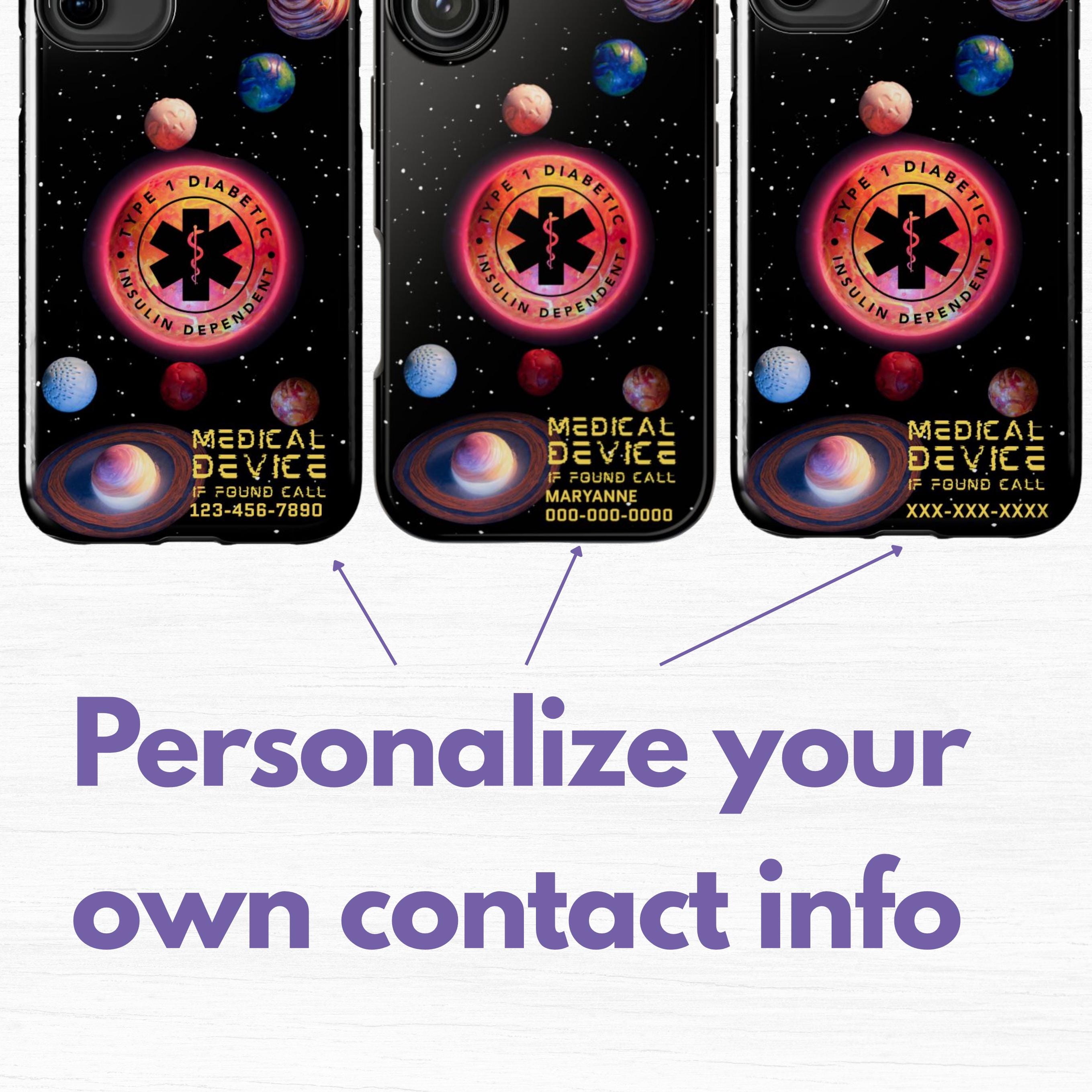 Personalized Type 1 Diabetic Phone Case, Insulin Dependent Medical Alert, Customizable Device