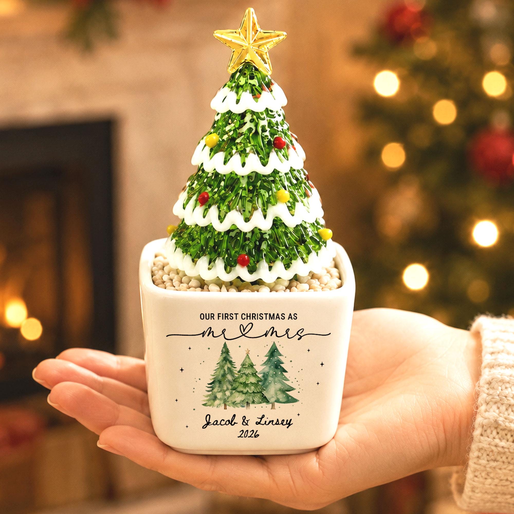 Personalized Our First Christmas as Mr & Mrs Glass Christmas Tree Pot, Custom Newlywed Christmas Keepsake, Christmas Gift 2026