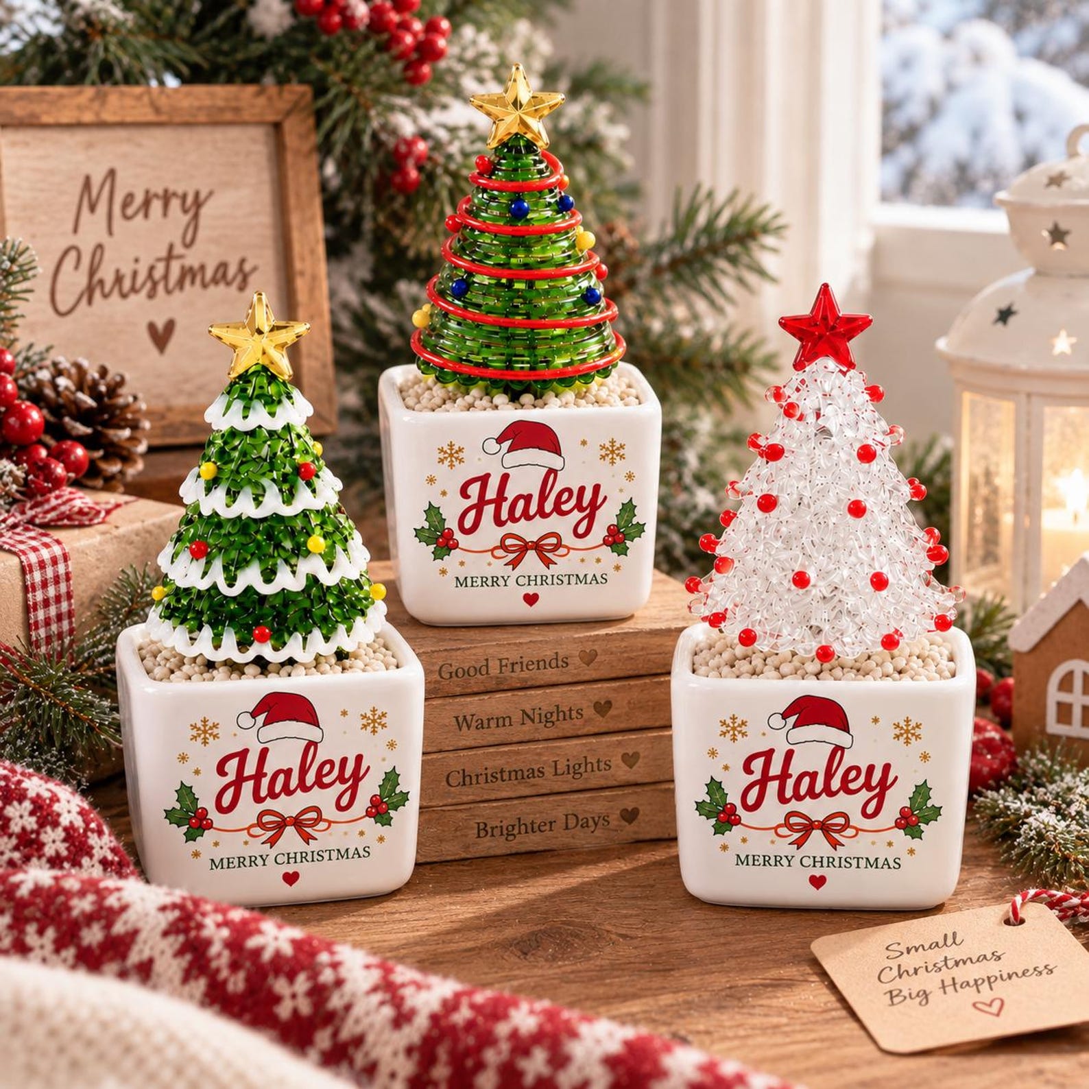 Personalized Glass Christmas Tree, Custom Name Mini Holiday Decor, Christmas Keepsake, Secret Santa Teacher Coworker Gift