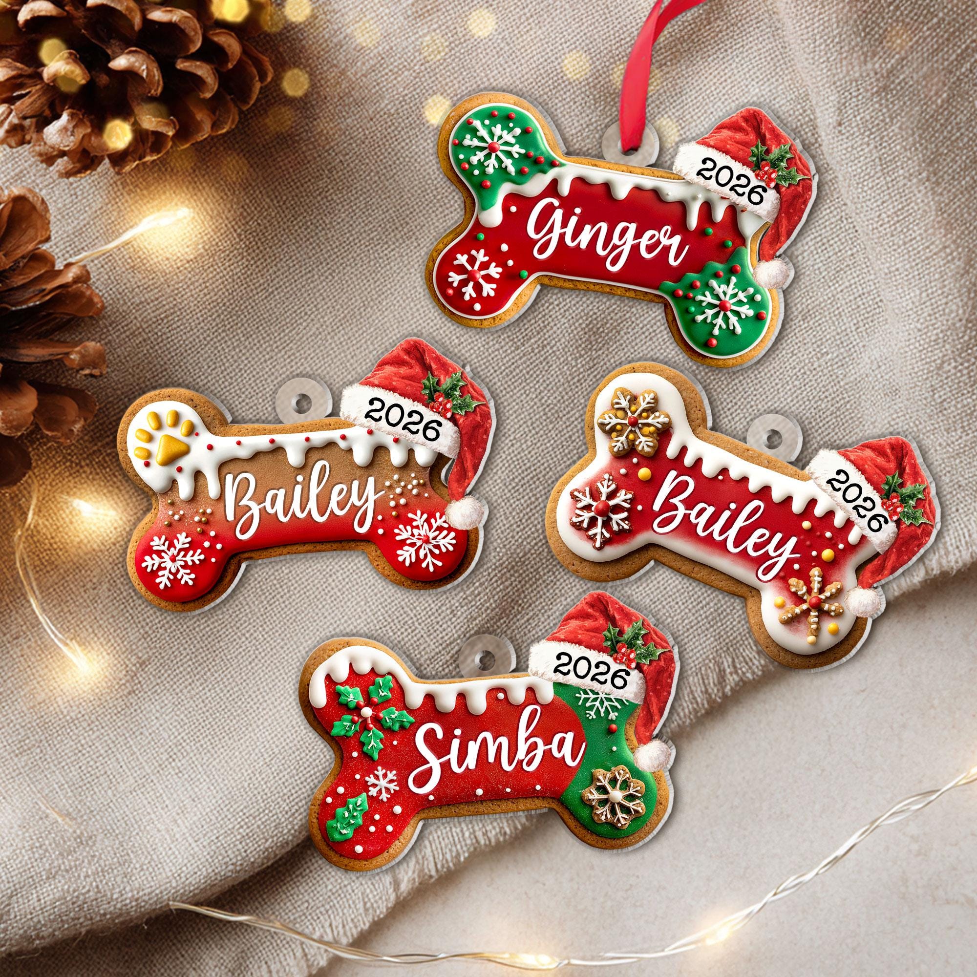 Personalized Dog Bone Gingerbread Christmas Ornament, Custom Dog Ornament, Pet Ornament, Dog Lover Gift, New Dog Ornament, Christmas Decor