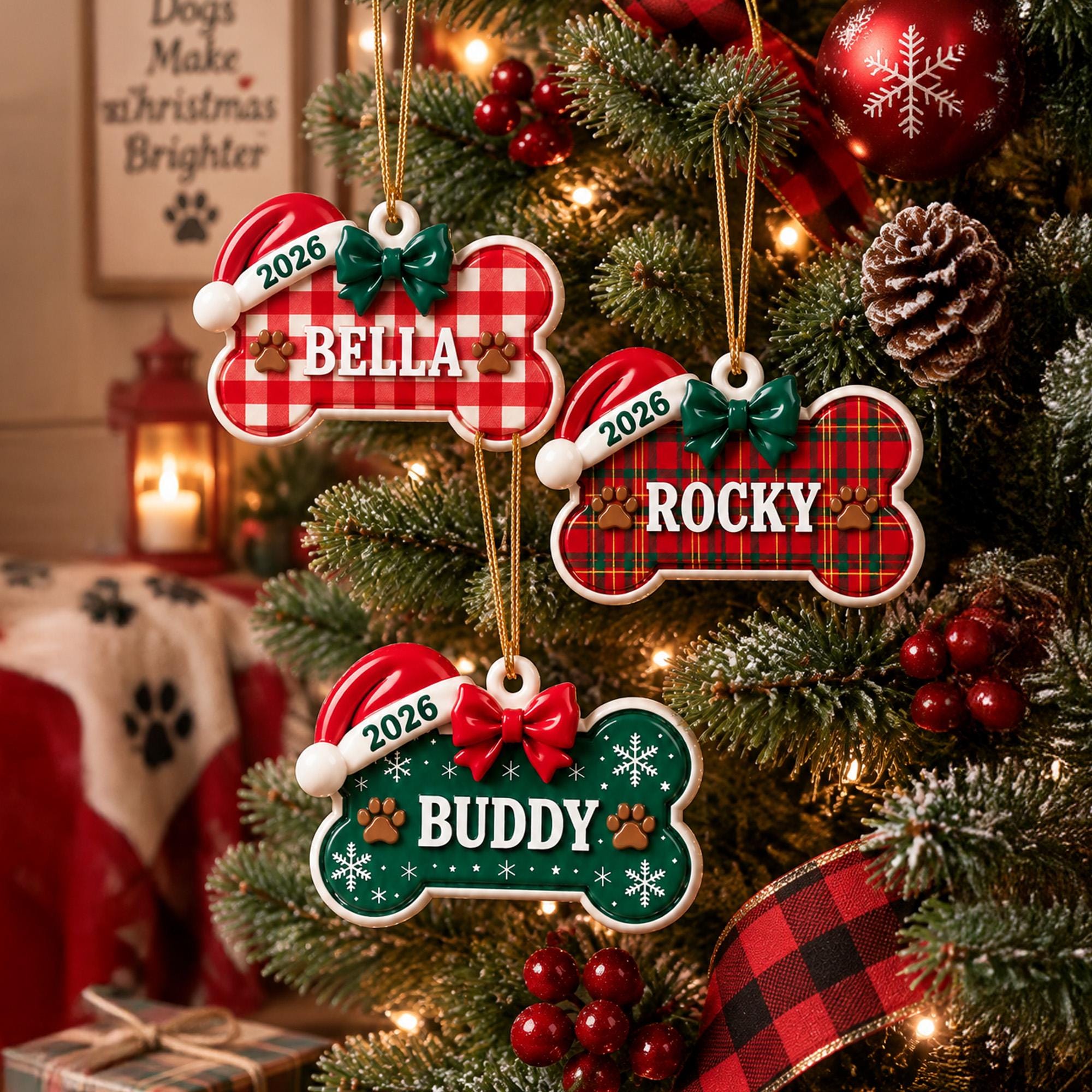 Personalized Dog Bone Ornament, New Puppy Ornament, Dog's First Christmas Ornament, Dog Memorial Keepsake, Dog Lover Gift, Holiday Decor