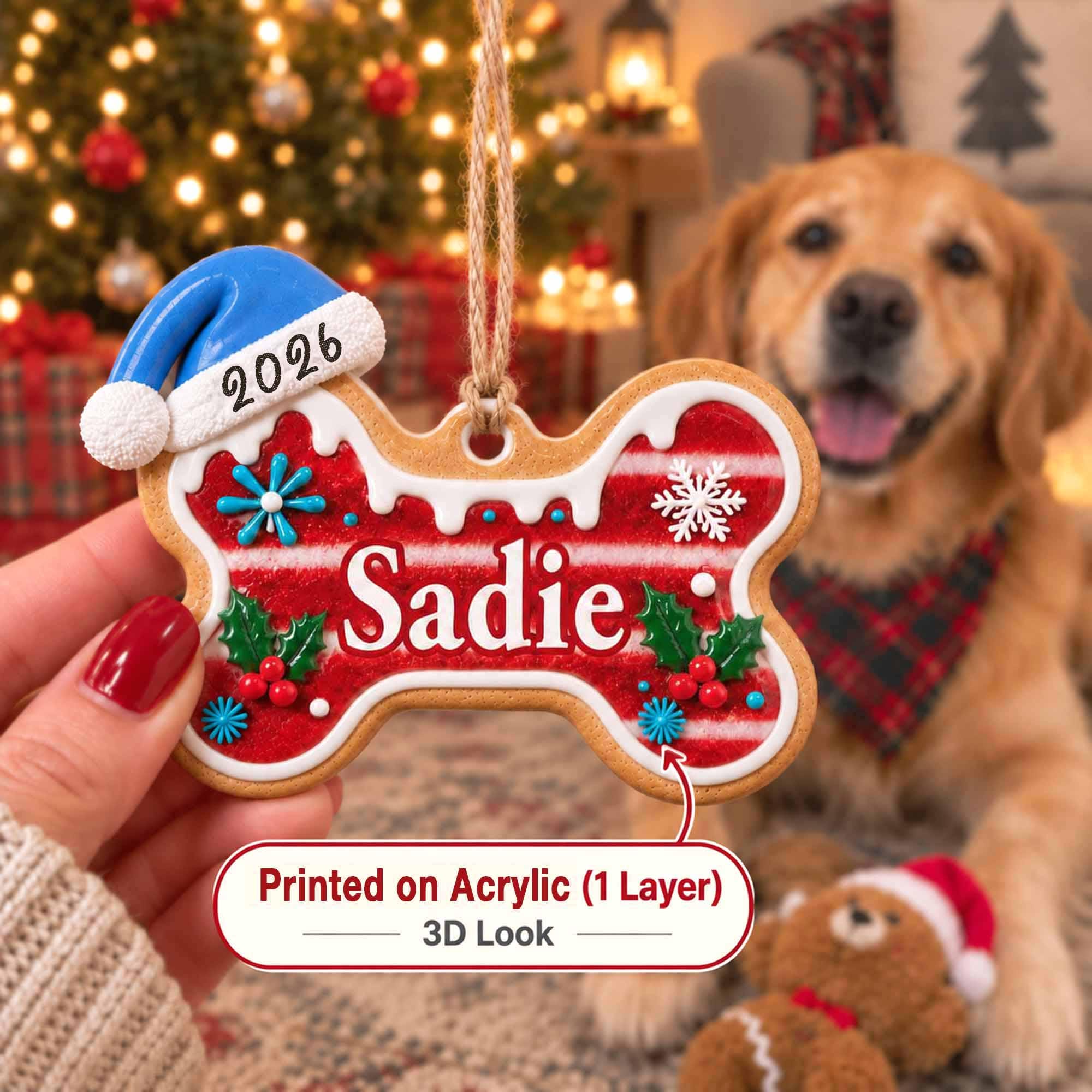 Personalized Dog Bone Christmas Ornament, Custom Pet Ornament, Dog Christmas Gift, Dog Lover Gift, New Puppy Gift, Christmas Tree Decor